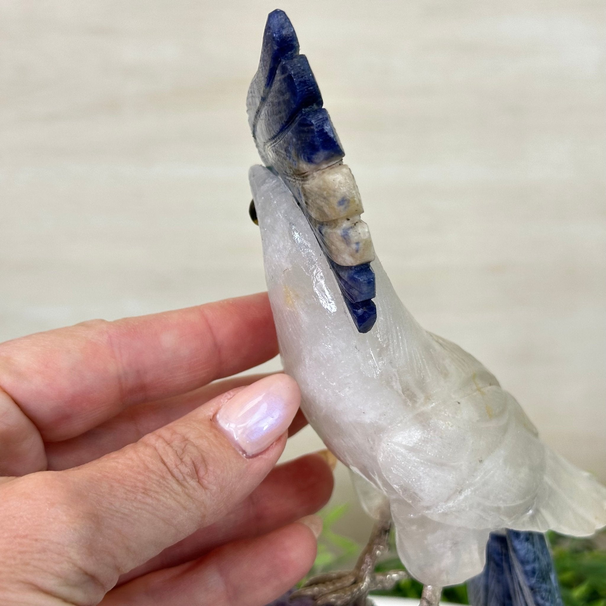 Large Hand - Carved Clear Quartz Cockatoo 10.3" Long on an Amethyst Cluster #3005 - CQCAM - 043 - Brazil GemsBrazil GemsLarge Hand - Carved Clear Quartz Cockatoo 10.3" Long on an Amethyst Cluster #3005 - CQCAM - 043Crystal Birds3005 - CQCAM - 043