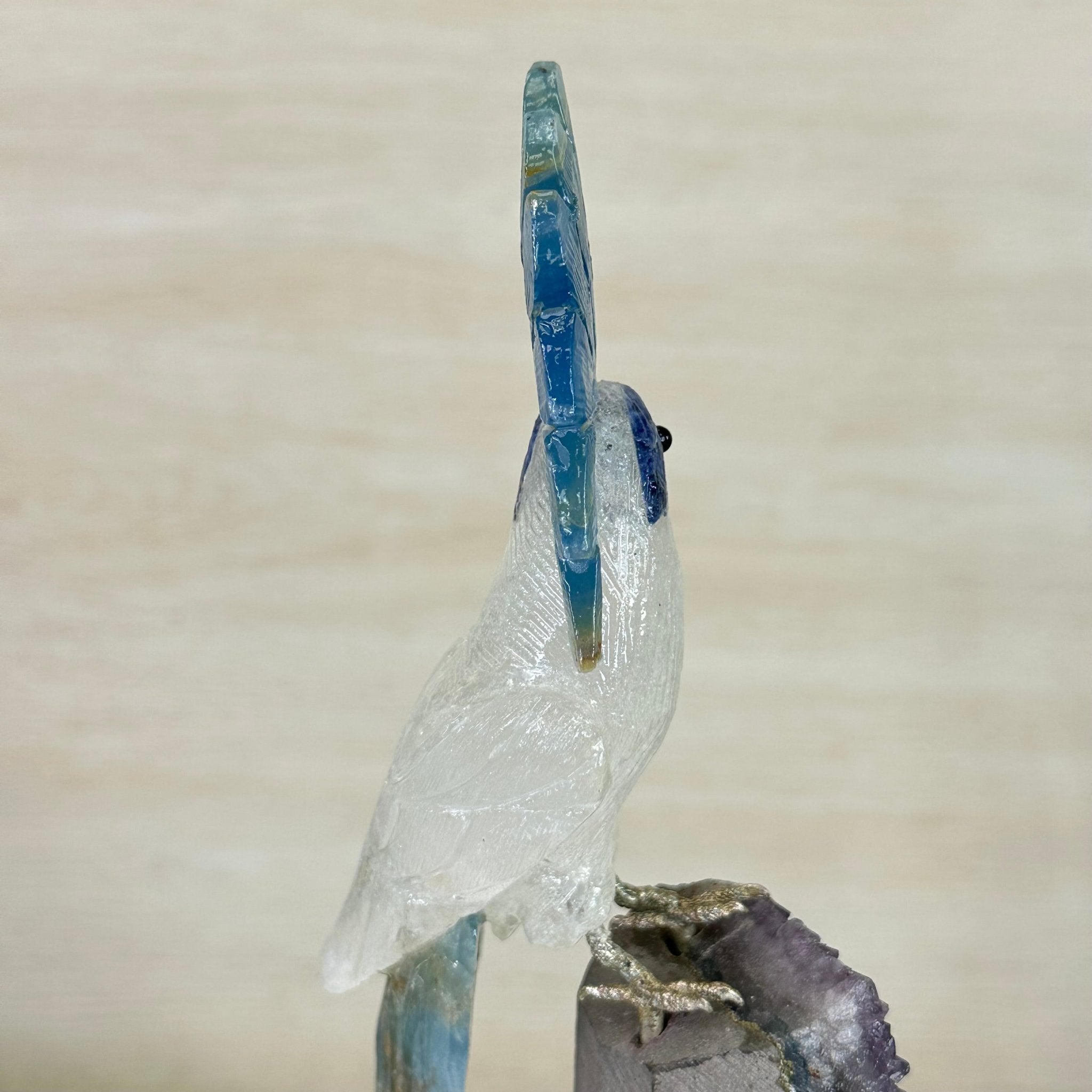 Large Hand - Carved Clear Quartz Cockatoo 9.7" Long on an Amethyst Cluster #3004 - CQCAM - 056 - Brazil GemsBrazil GemsLarge Hand - Carved Clear Quartz Cockatoo 9.7" Long on an Amethyst Cluster #3004 - CQCAM - 056Crystal Birds3004 - CQCAM - 056