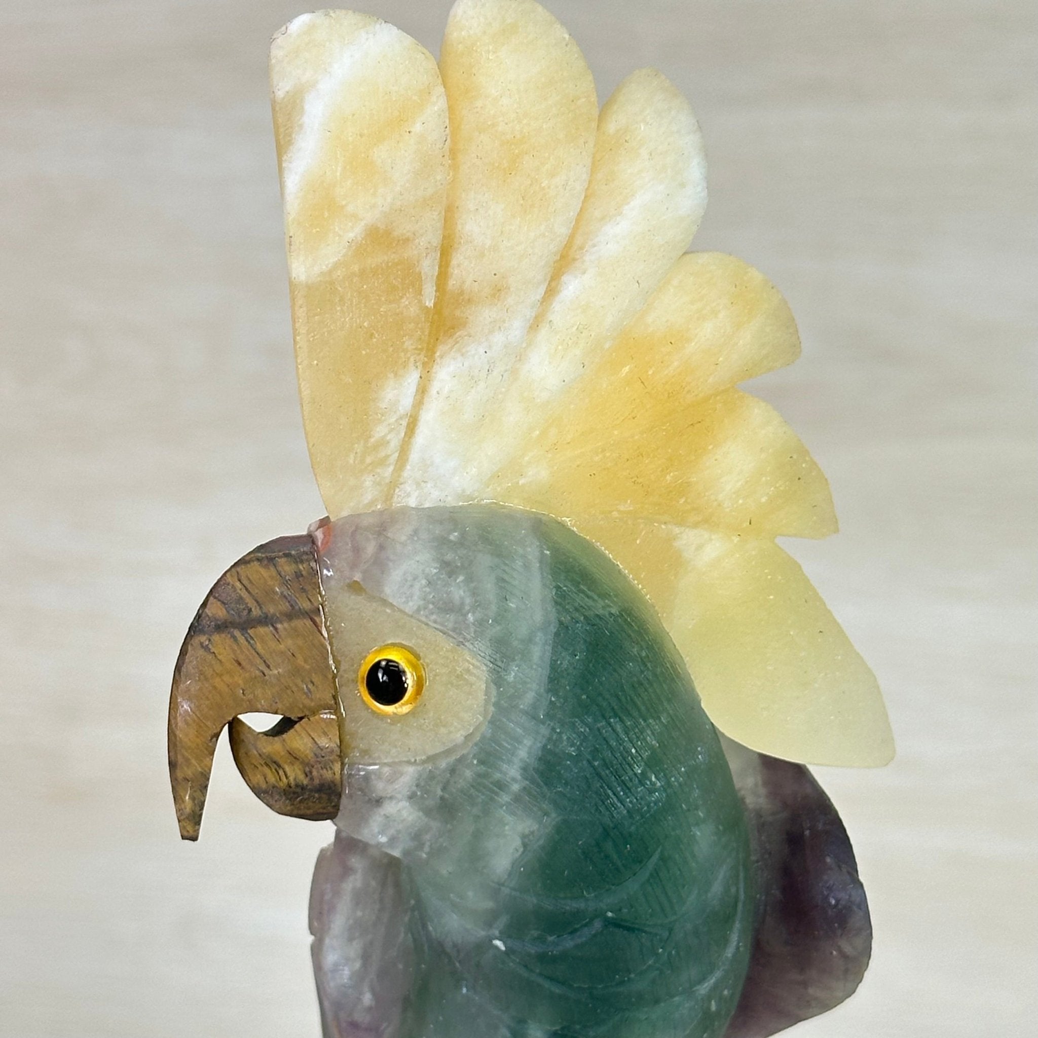 Large Hand - Carved Fluorite Cockatoo 12" Long on an Amethyst Cluster #3005 - FLCAM - 045 - Brazil GemsBrazil GemsLarge Hand - Carved Fluorite Cockatoo 12" Long on an Amethyst Cluster #3005 - FLCAM - 045Crystal Birds3005 - FLCAM - 045