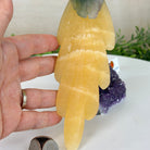 Large Hand - Carved Fluorite Cockatoo 12" Long on an Amethyst Cluster #3005 - FLCAM - 045 - Brazil GemsBrazil GemsLarge Hand - Carved Fluorite Cockatoo 12" Long on an Amethyst Cluster #3005 - FLCAM - 045Crystal Birds3005 - FLCAM - 045