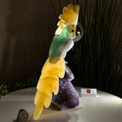 Large Hand - Carved Fluorite Cockatoo 12" Long on an Amethyst Cluster #3005 - FLCAM - 045 - Brazil GemsBrazil GemsLarge Hand - Carved Fluorite Cockatoo 12" Long on an Amethyst Cluster #3005 - FLCAM - 045Crystal Birds3005 - FLCAM - 045
