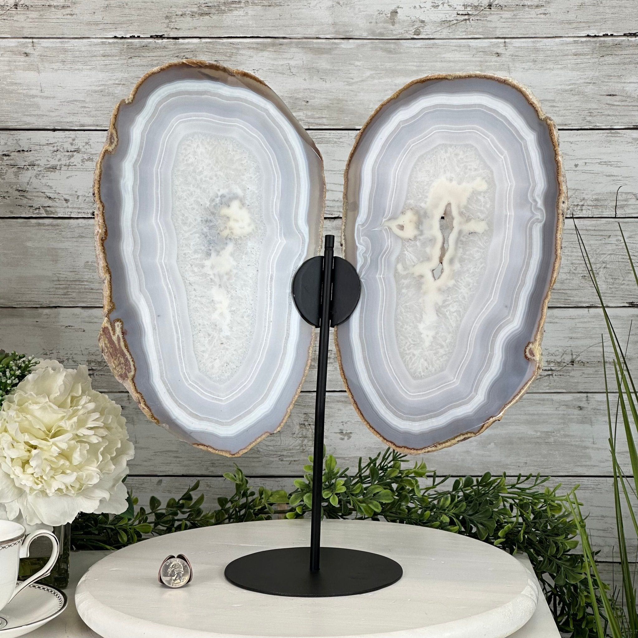 Large Natural Brazilian Agate "Butterfly Wings", Metal Stand, 16.5" Tall Model #5050NA-072 by Brazil Gems - Brazil GemsBrazil GemsLarge Natural Brazilian Agate "Butterfly Wings", Metal Stand, 16.5" Tall Model #5050NA-072 by Brazil GemsAgate Butterfly Wings5050NA-072