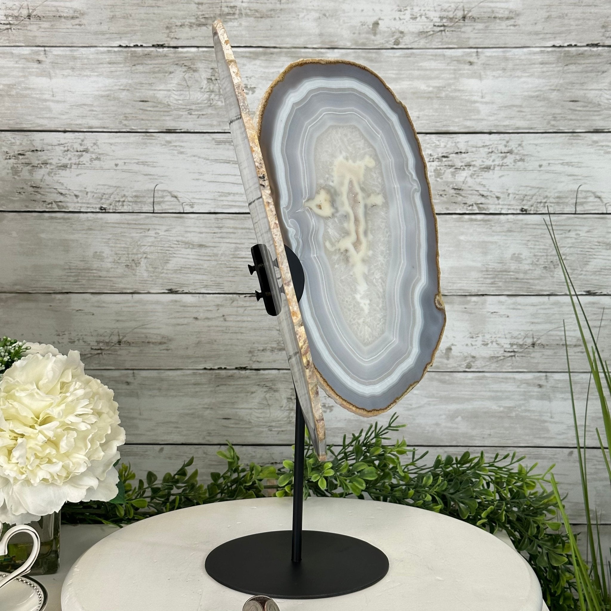 Large Natural Brazilian Agate "Butterfly Wings", Metal Stand, 16.5" Tall Model #5050NA-072 by Brazil Gems - Brazil GemsBrazil GemsLarge Natural Brazilian Agate "Butterfly Wings", Metal Stand, 16.5" Tall Model #5050NA-072 by Brazil GemsAgate Butterfly Wings5050NA-072