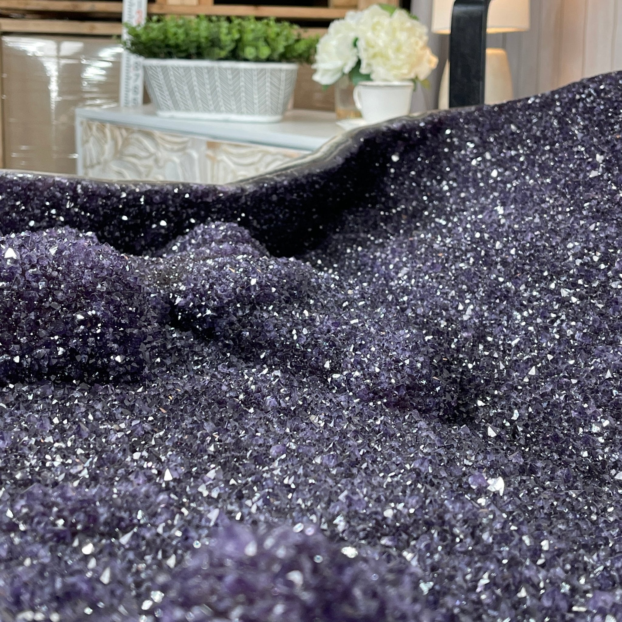 Large Special Amethyst Dining/Conference Table Super Quality, 814 lbs & 31.6" tall #1388-0001 by Brazil Gems - Brazil GemsBrazil GemsLarge Special Amethyst Dining/Conference Table Super Quality, 814 lbs & 31.6" tall #1388-0001 by Brazil GemsTables: Dining1388-0001