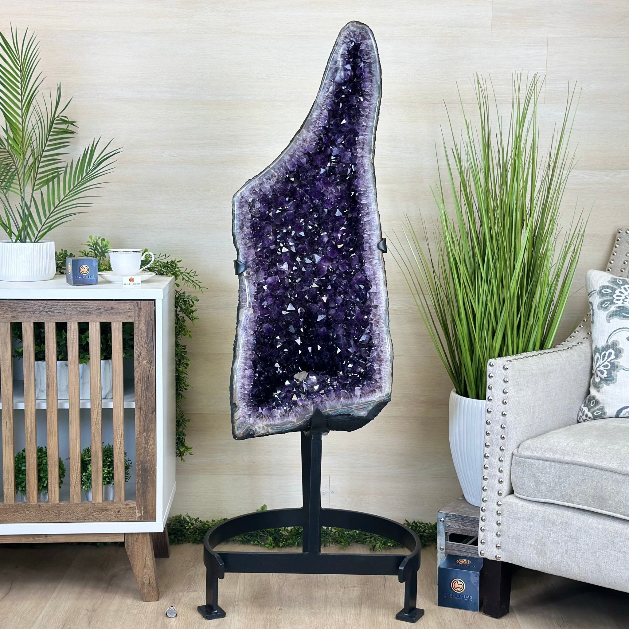 Large Super Quality Amethyst Cluster on Metal Stand, 227.1 lbs & 56.4" Tall #5491 - 0024 - Brazil GemsBrazil GemsLarge Super Quality Amethyst Cluster on Metal Stand, 227.1 lbs & 56.4" Tall #5491 - 0024Clusters on Fixed Bases5491 - 0024