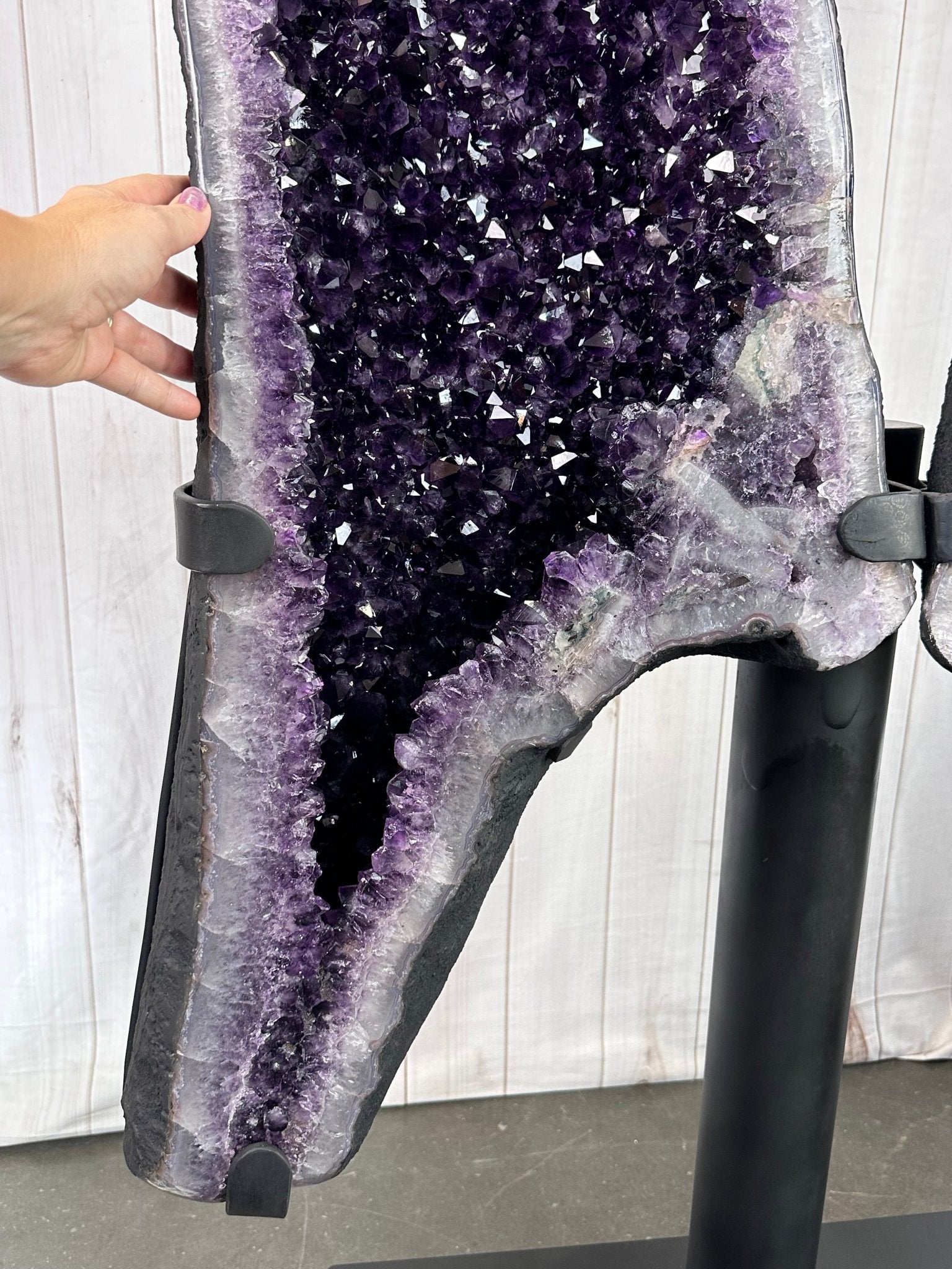 Large Super Quality Amethyst Wings on a Metal Stand, 337 lbs, 63" Tall #5493-0038 - Brazil GemsBrazil GemsLarge Super Quality Amethyst Wings on a Metal Stand, 337 lbs, 63" Tall #5493-0038Amethyst Butterfly Wings5493-0038