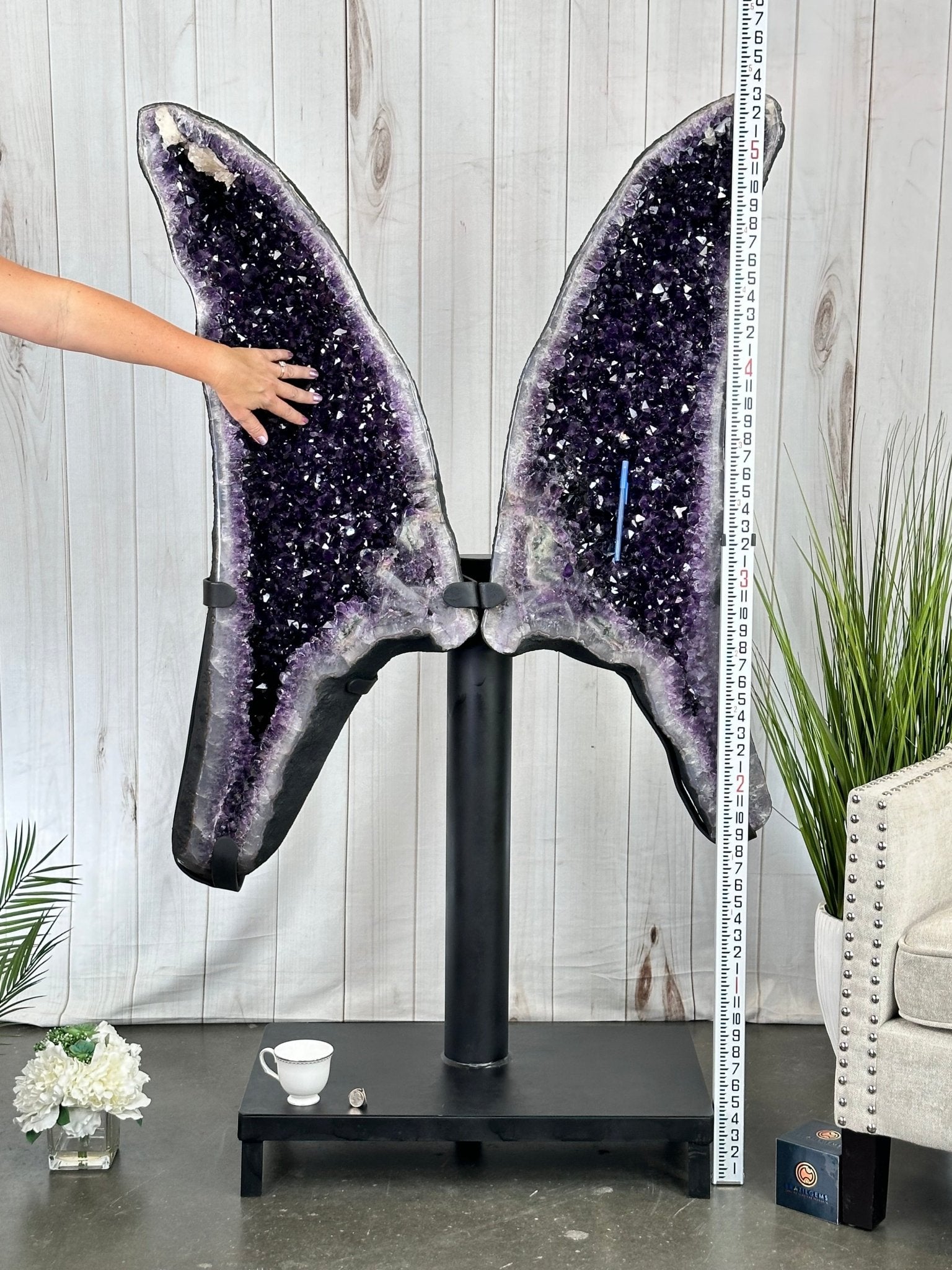 Large Super Quality Amethyst Wings on a Metal Stand, 337 lbs, 63" Tall #5493-0038 - Brazil GemsBrazil GemsLarge Super Quality Amethyst Wings on a Metal Stand, 337 lbs, 63" Tall #5493-0038Amethyst Butterfly Wings5493-0038