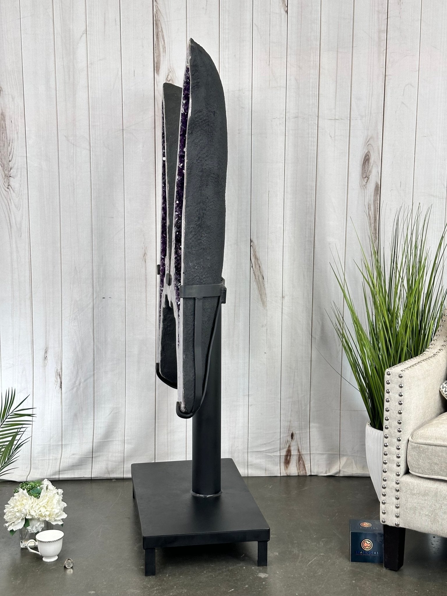 Large Super Quality Amethyst Wings on a Metal Stand, 337 lbs, 63" Tall #5493-0038 - Brazil GemsBrazil GemsLarge Super Quality Amethyst Wings on a Metal Stand, 337 lbs, 63" Tall #5493-0038Amethyst Butterfly Wings5493-0038