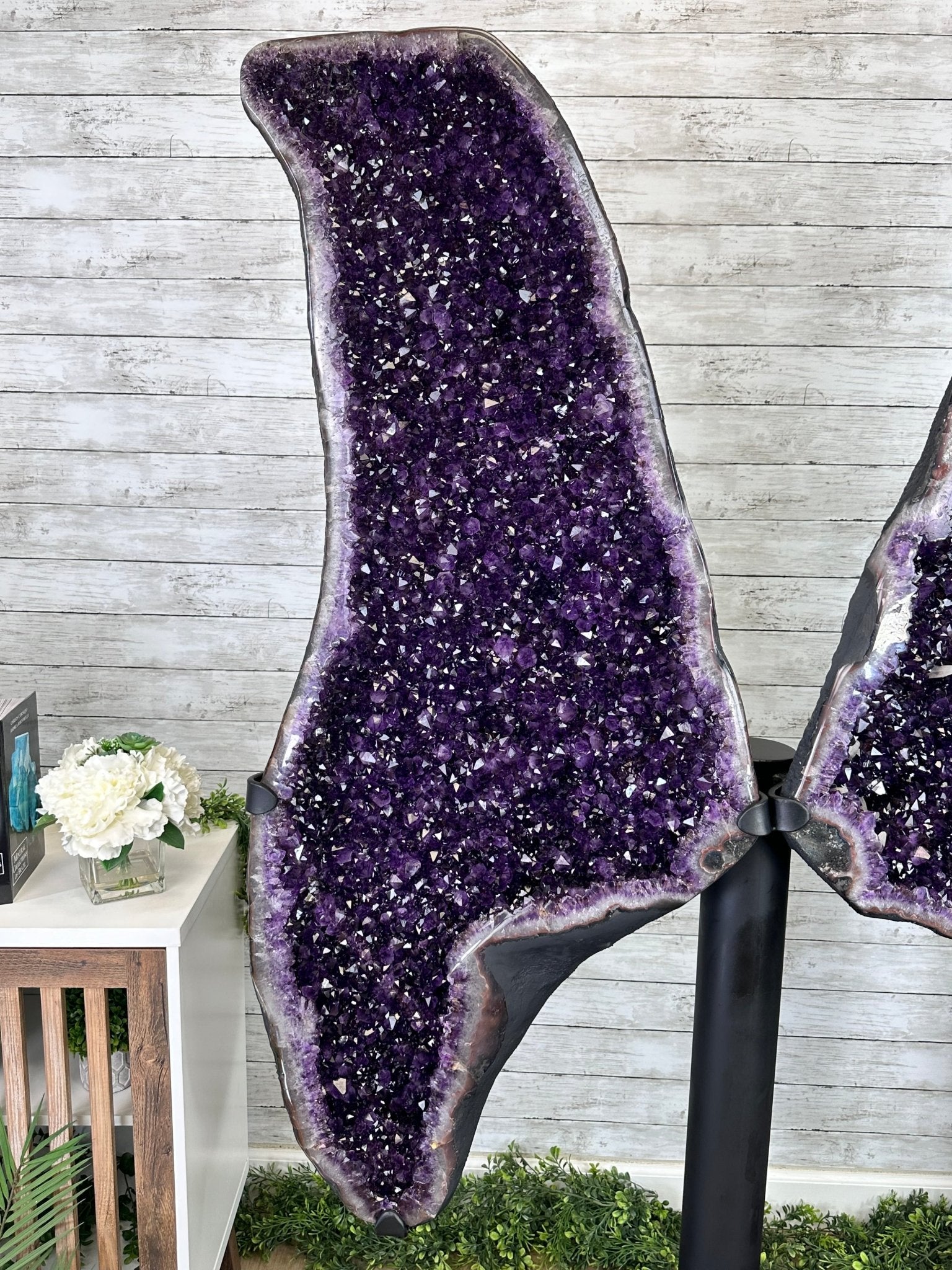 Large Super Quality Amethyst Wings on a Metal Stand, 503 lbs, 71" Tall #5493-0046 - Brazil GemsBrazil GemsLarge Super Quality Amethyst Wings on a Metal Stand, 503 lbs, 71" Tall #5493-0046Amethyst Butterfly Wings5493-0046