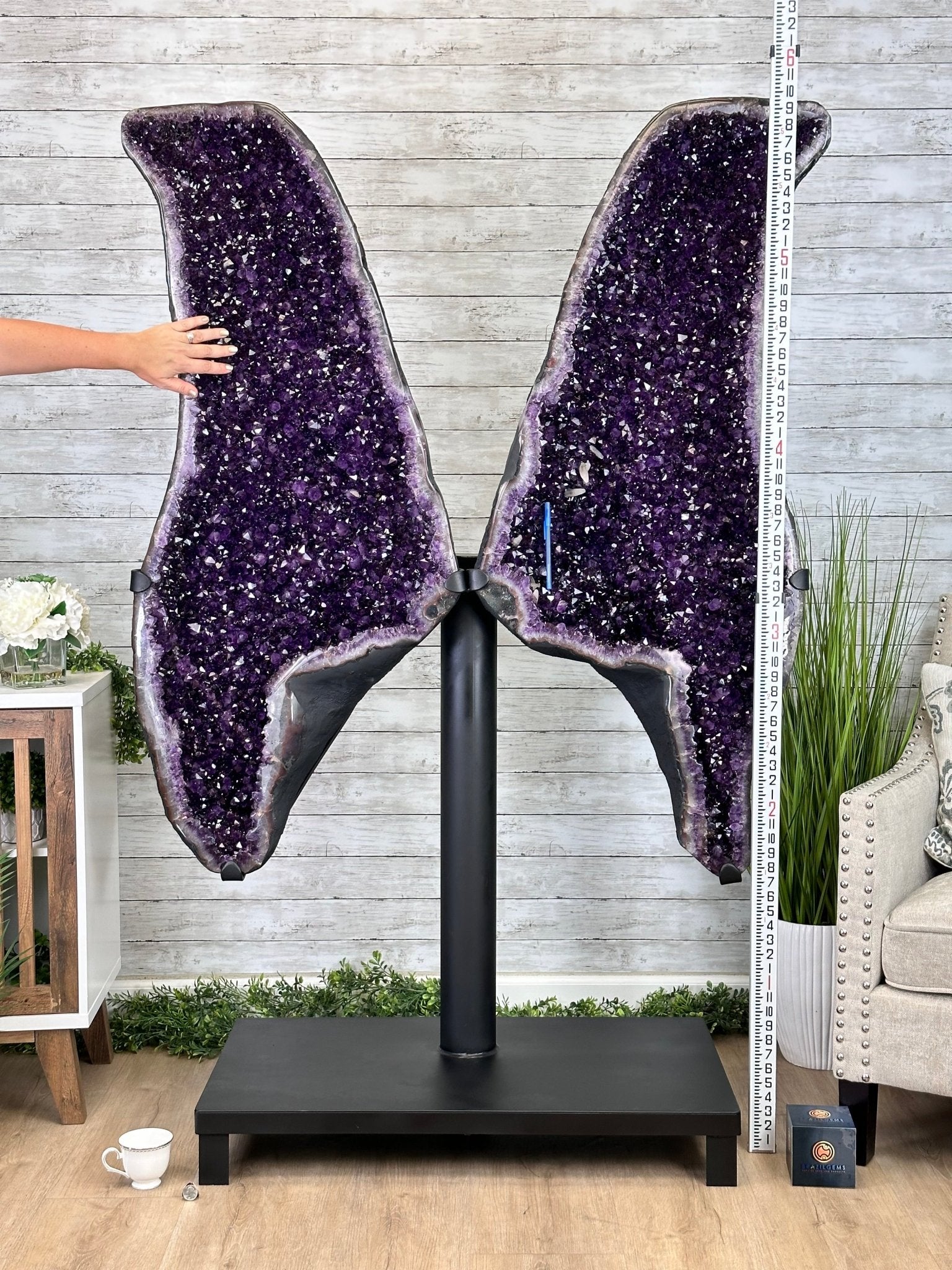 Large Super Quality Amethyst Wings on a Metal Stand, 503 lbs, 71" Tall #5493-0046 - Brazil GemsBrazil GemsLarge Super Quality Amethyst Wings on a Metal Stand, 503 lbs, 71" Tall #5493-0046Amethyst Butterfly Wings5493-0046