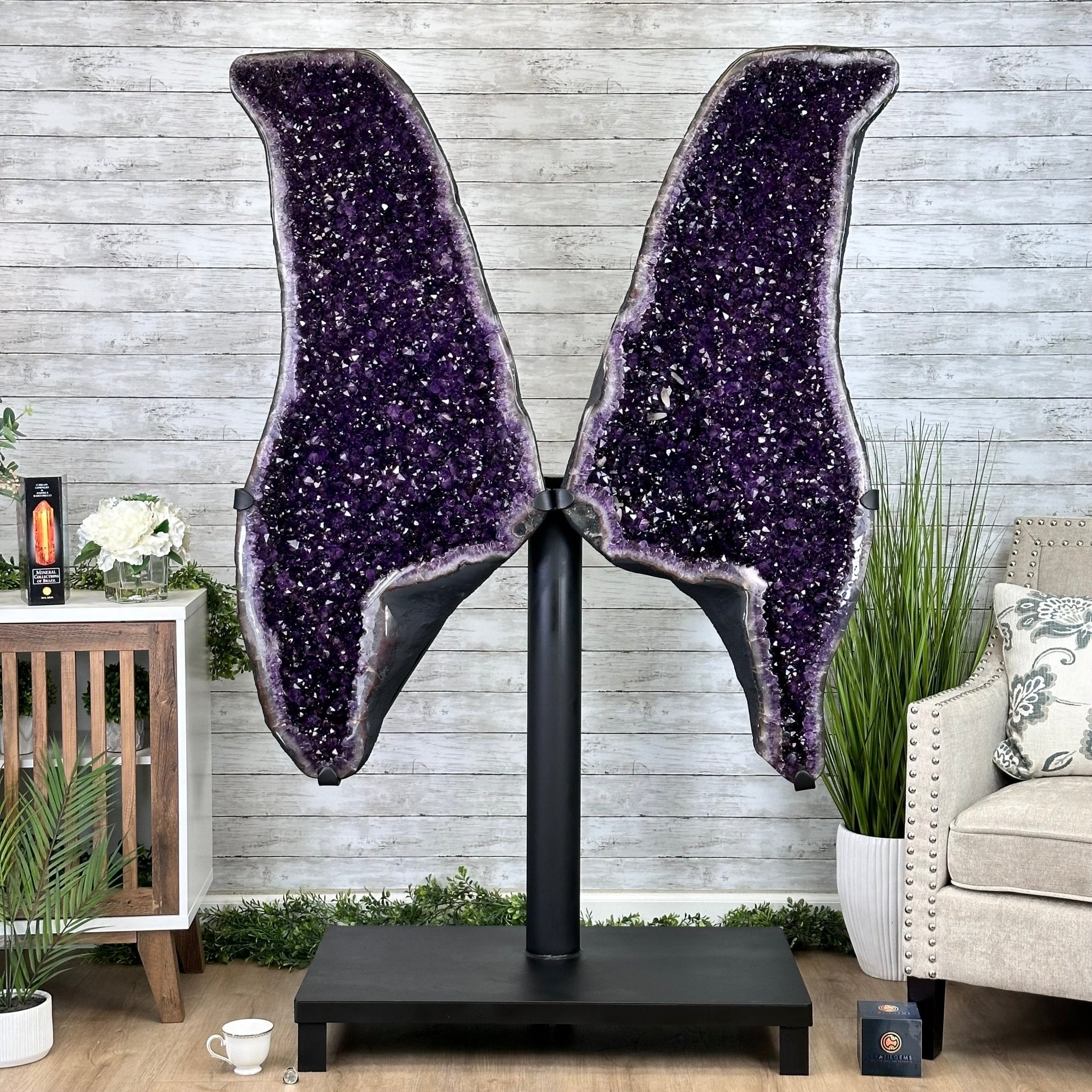 Large Super Quality Amethyst Wings on a Metal Stand, 503 lbs, 71" Tall #5493-0046 - Brazil GemsBrazil GemsLarge Super Quality Amethyst Wings on a Metal Stand, 503 lbs, 71" Tall #5493-0046Amethyst Butterfly Wings5493-0046