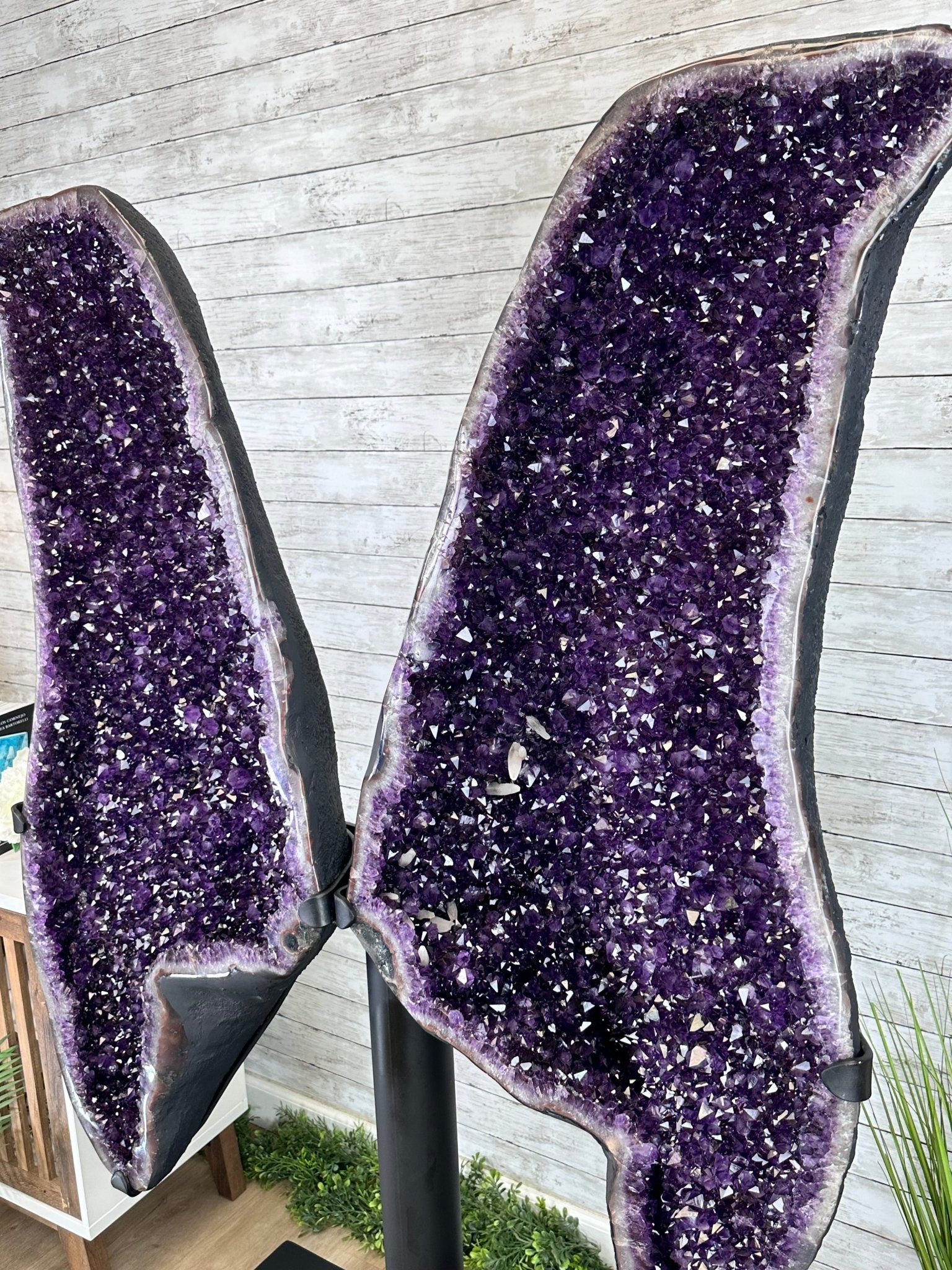 Large Super Quality Amethyst Wings on a Metal Stand, 503 lbs, 71" Tall #5493-0046 - Brazil GemsBrazil GemsLarge Super Quality Amethyst Wings on a Metal Stand, 503 lbs, 71" Tall #5493-0046Amethyst Butterfly Wings5493-0046