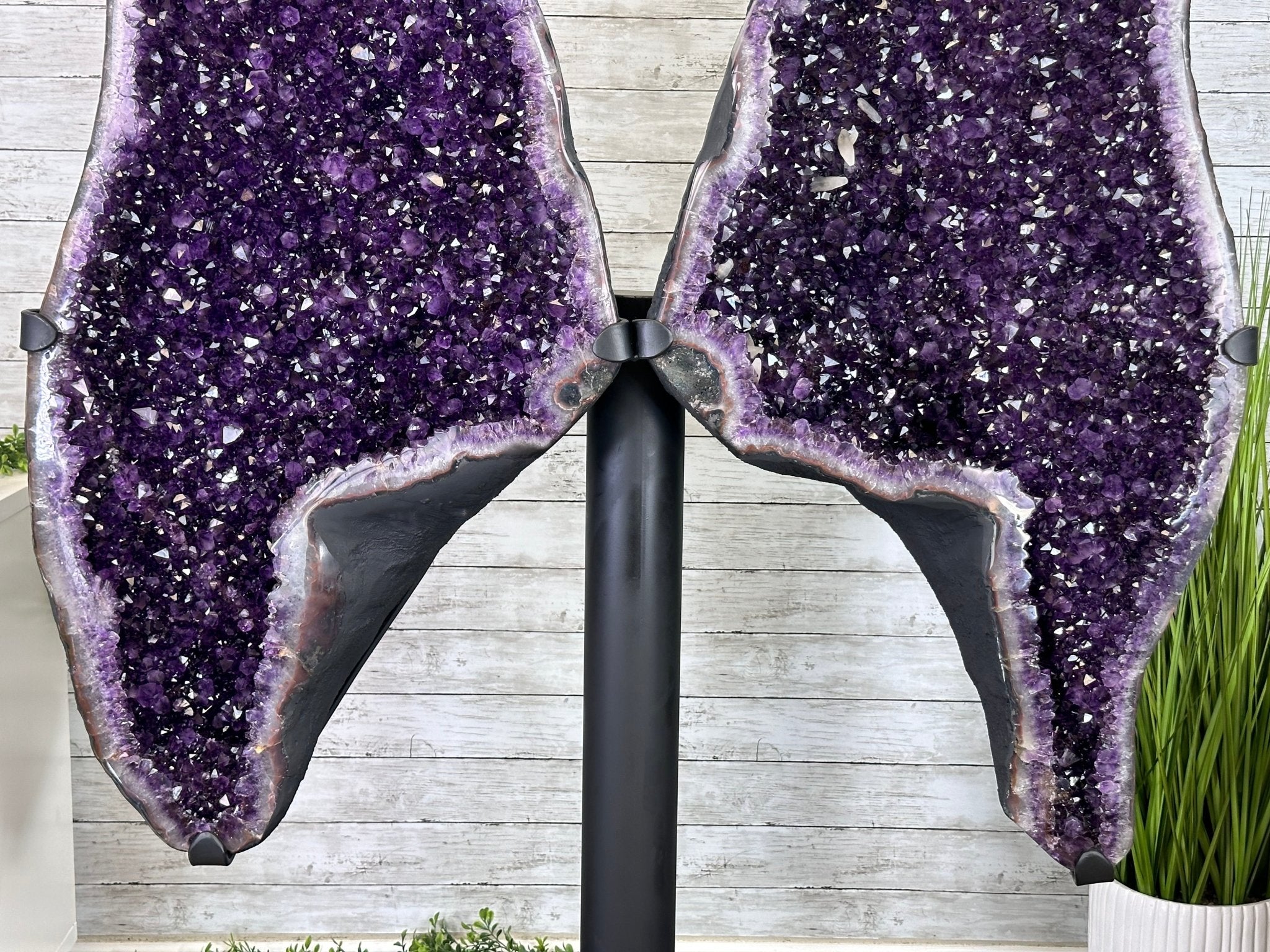 Large Super Quality Amethyst Wings on a Metal Stand, 503 lbs, 71" Tall #5493-0046 - Brazil GemsBrazil GemsLarge Super Quality Amethyst Wings on a Metal Stand, 503 lbs, 71" Tall #5493-0046Amethyst Butterfly Wings5493-0046