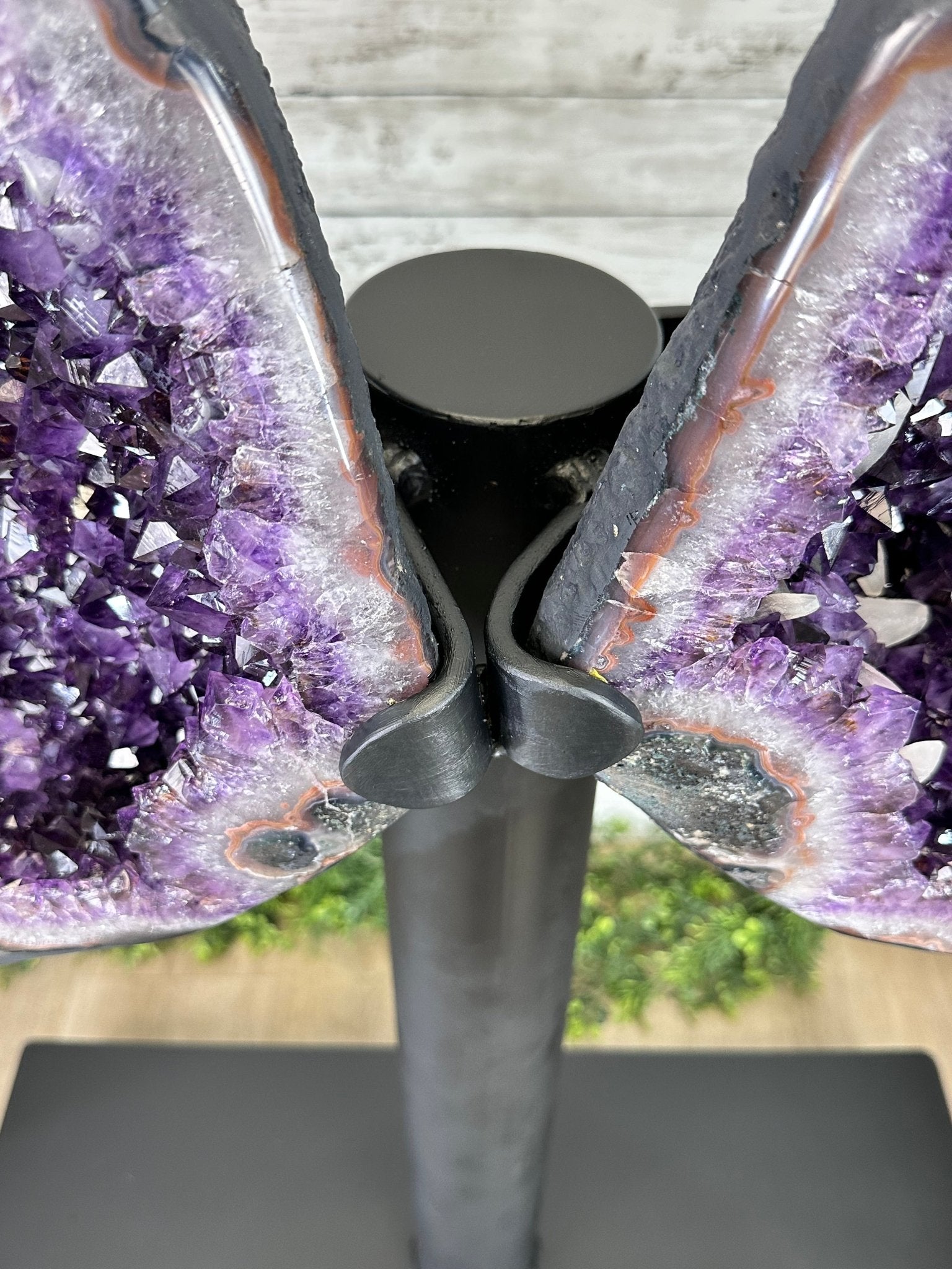 Large Super Quality Amethyst Wings on a Metal Stand, 503 lbs, 71" Tall #5493-0046 - Brazil GemsBrazil GemsLarge Super Quality Amethyst Wings on a Metal Stand, 503 lbs, 71" Tall #5493-0046Amethyst Butterfly Wings5493-0046