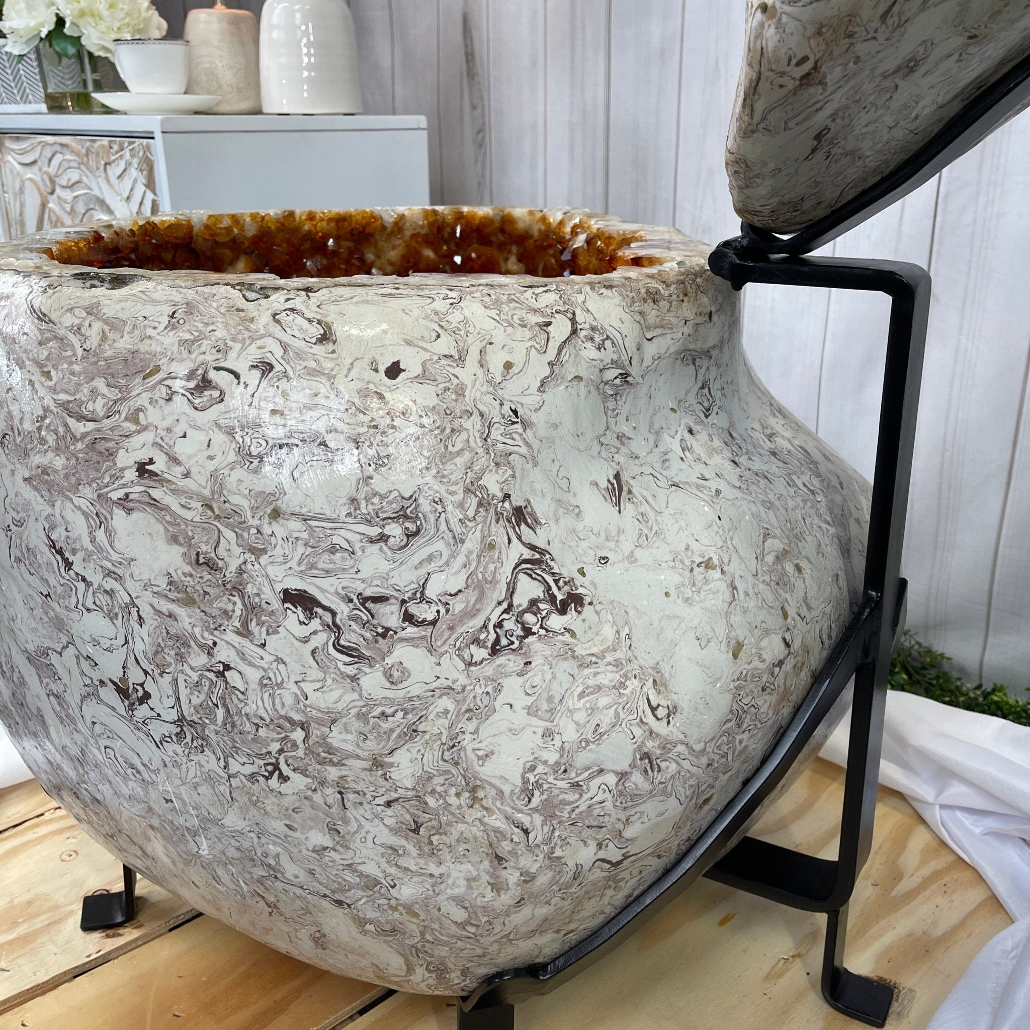 Large Super Quality Citrine "Jewelry Box" with Clam Shell Style Lid, 497 lbs & 28.25" tall Model #5858-0001 by Brazil Gems - Brazil GemsBrazil GemsLarge Super Quality Citrine "Jewelry Box" with Clam Shell Style Lid, 497 lbs & 28.25" tall Model #5858-0001 by Brazil GemsGeode Jewelry Boxes5858-0001