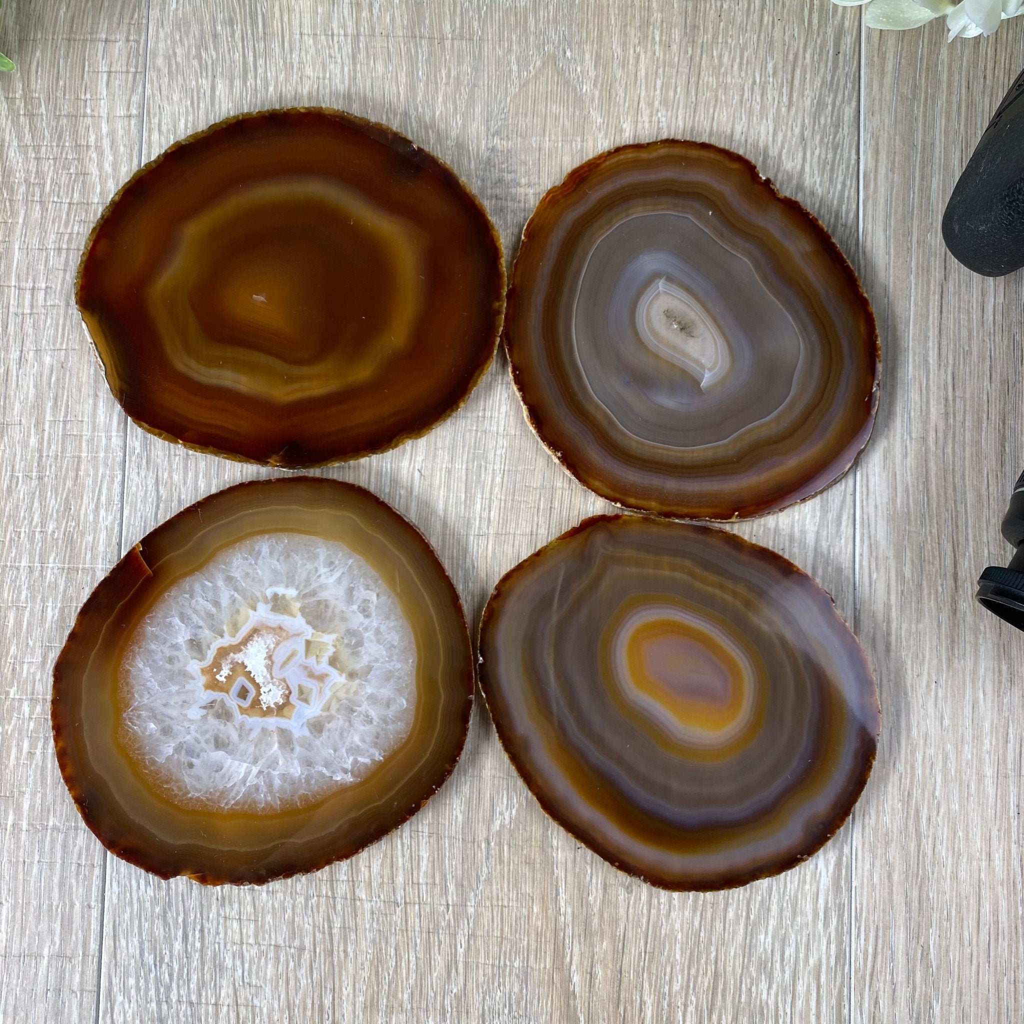 Natural Agate Coasters, generous sizes 3.5" to 4.5" each, 4-piece set Model #5205NATU by Brazil Gems - Brazil GemsBrazil GemsNatural Agate Coasters, generous sizes 3.5" to 4.5" each, 4-piece set Model #5205NATU by Brazil GemsCoaster Sets5205NATU