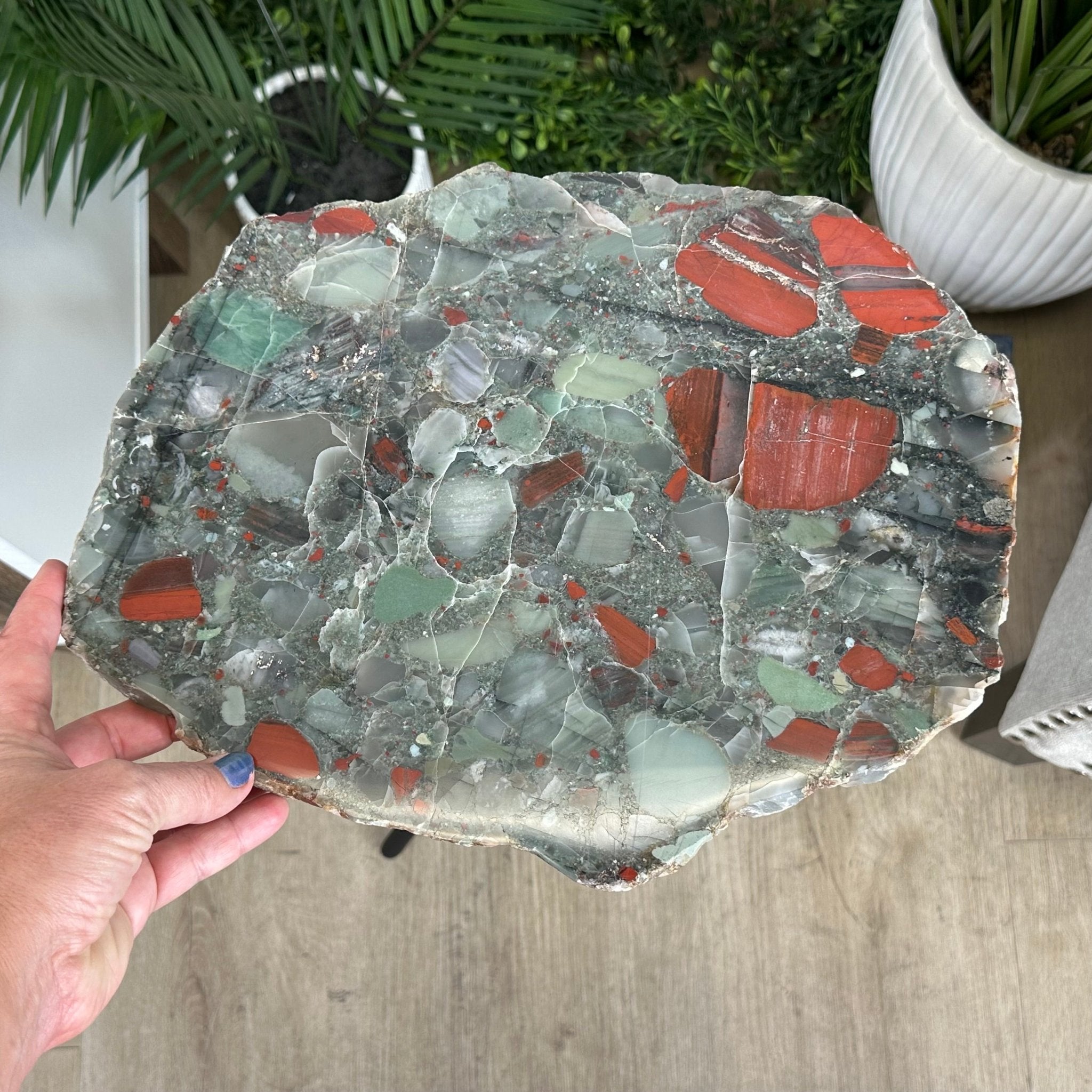 Natural Bloodstone Jasper Side Table on Black Metal Base, 24.6" Tall #1342BS-002 - Brazil GemsBrazil GemsNatural Bloodstone Jasper Side Table on Black Metal Base, 24.6" Tall #1342BS-002Tables: Side1342BS-002