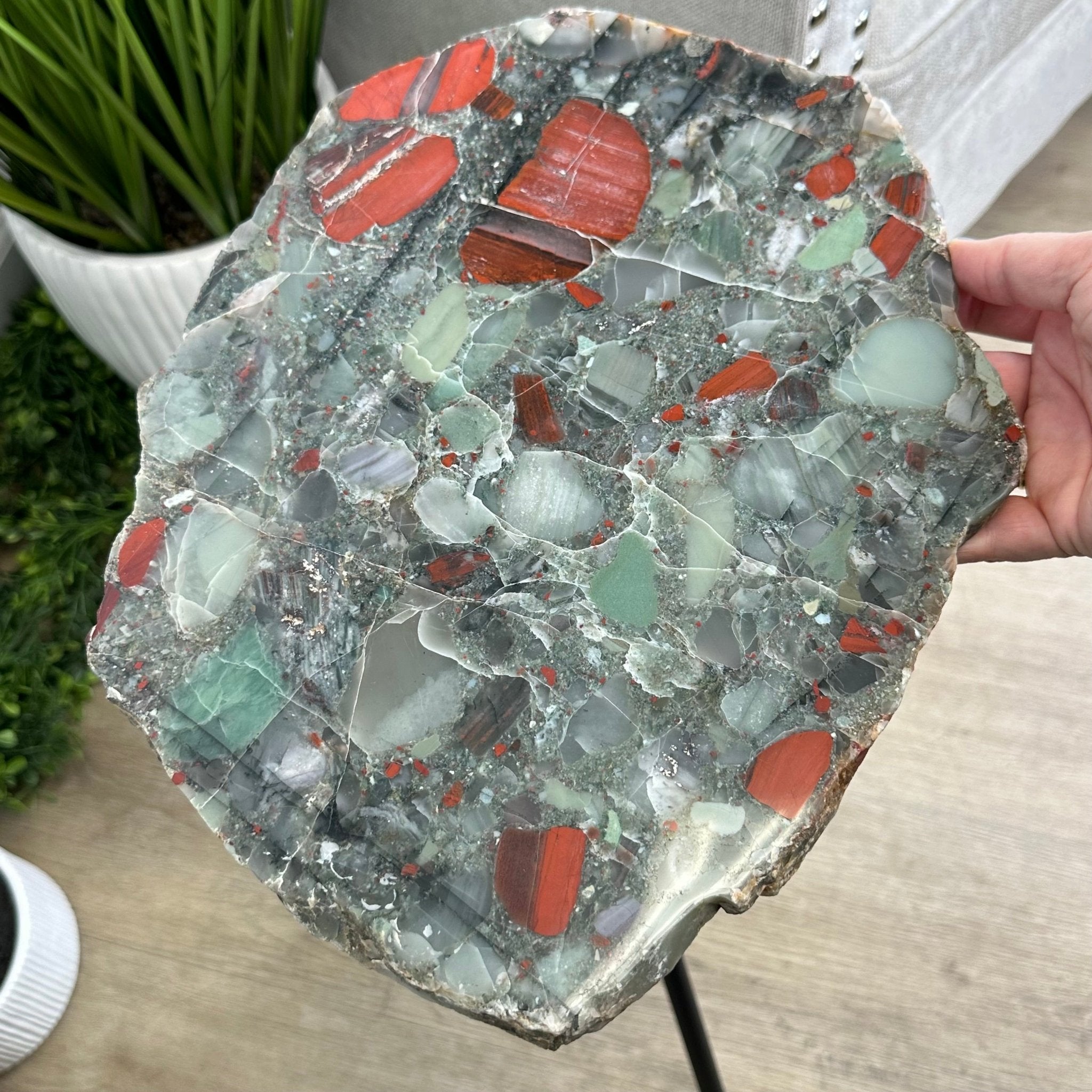 Natural Bloodstone Jasper Side Table on Black Metal Base, 24.6" Tall #1342BS-002 - Brazil GemsBrazil GemsNatural Bloodstone Jasper Side Table on Black Metal Base, 24.6" Tall #1342BS-002Tables: Side1342BS-002