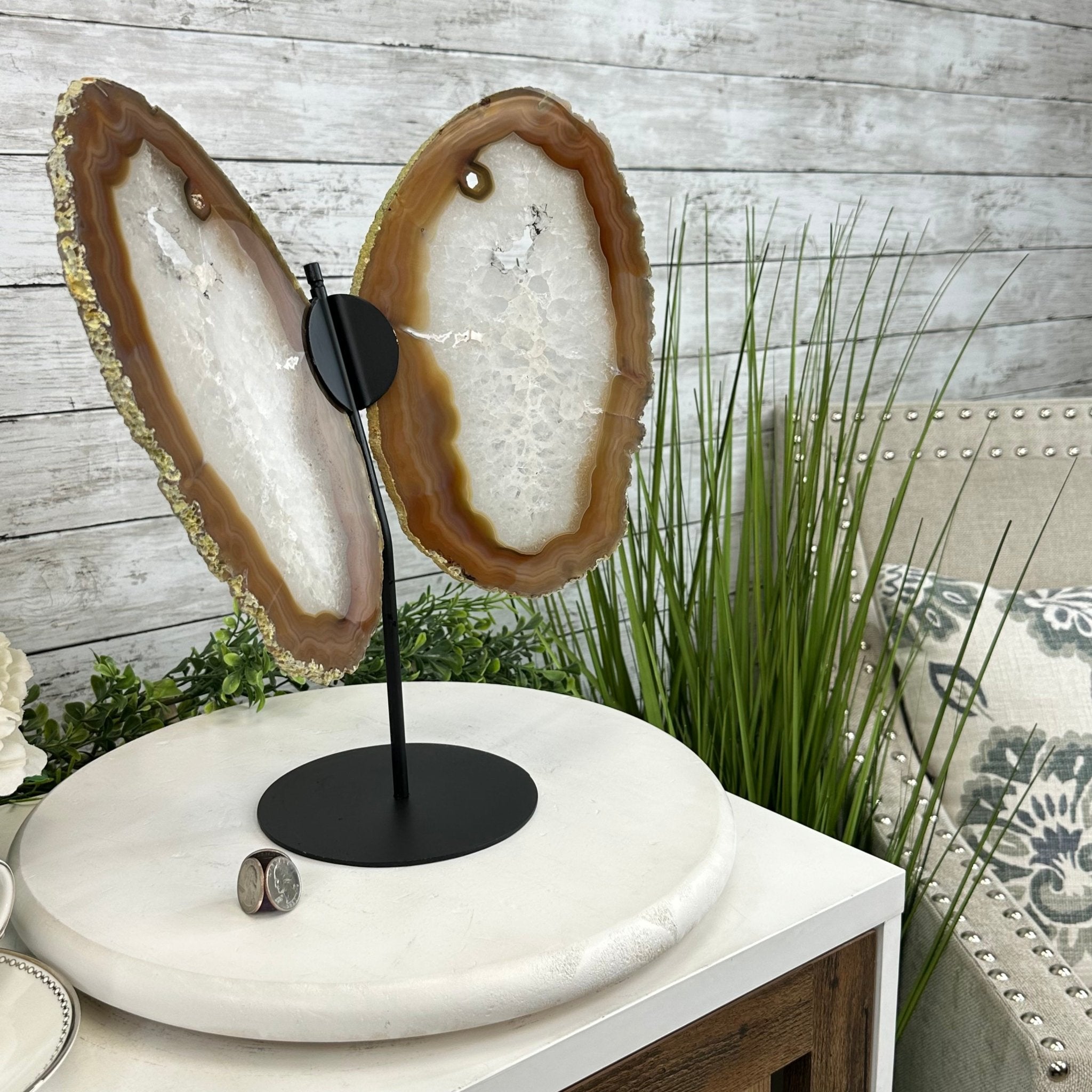 Natural Brazilian Agate "Butterfly Wings", Metal Stand, 14.5" Tall Model #5050NA-096 by Brazil Gems - Brazil GemsBrazil GemsNatural Brazilian Agate "Butterfly Wings", Metal Stand, 14.5" Tall Model #5050NA-096 by Brazil GemsAgate Butterfly Wings5050NA-096