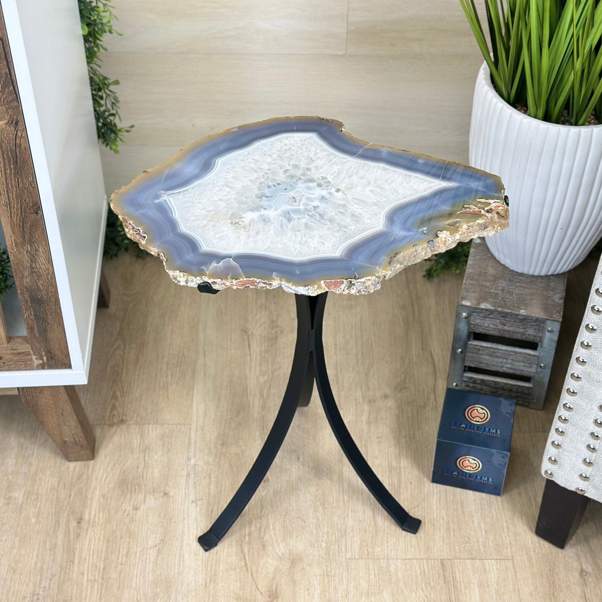Natural Brazilian Agate Side Table on a black metal base, 21.3" Tall 1305 - 0176 - Brazil GemsBrazil GemsNatural Brazilian Agate Side Table on a black metal base, 21.3" Tall 1305 - 0176Tables: Side1305 - 0176