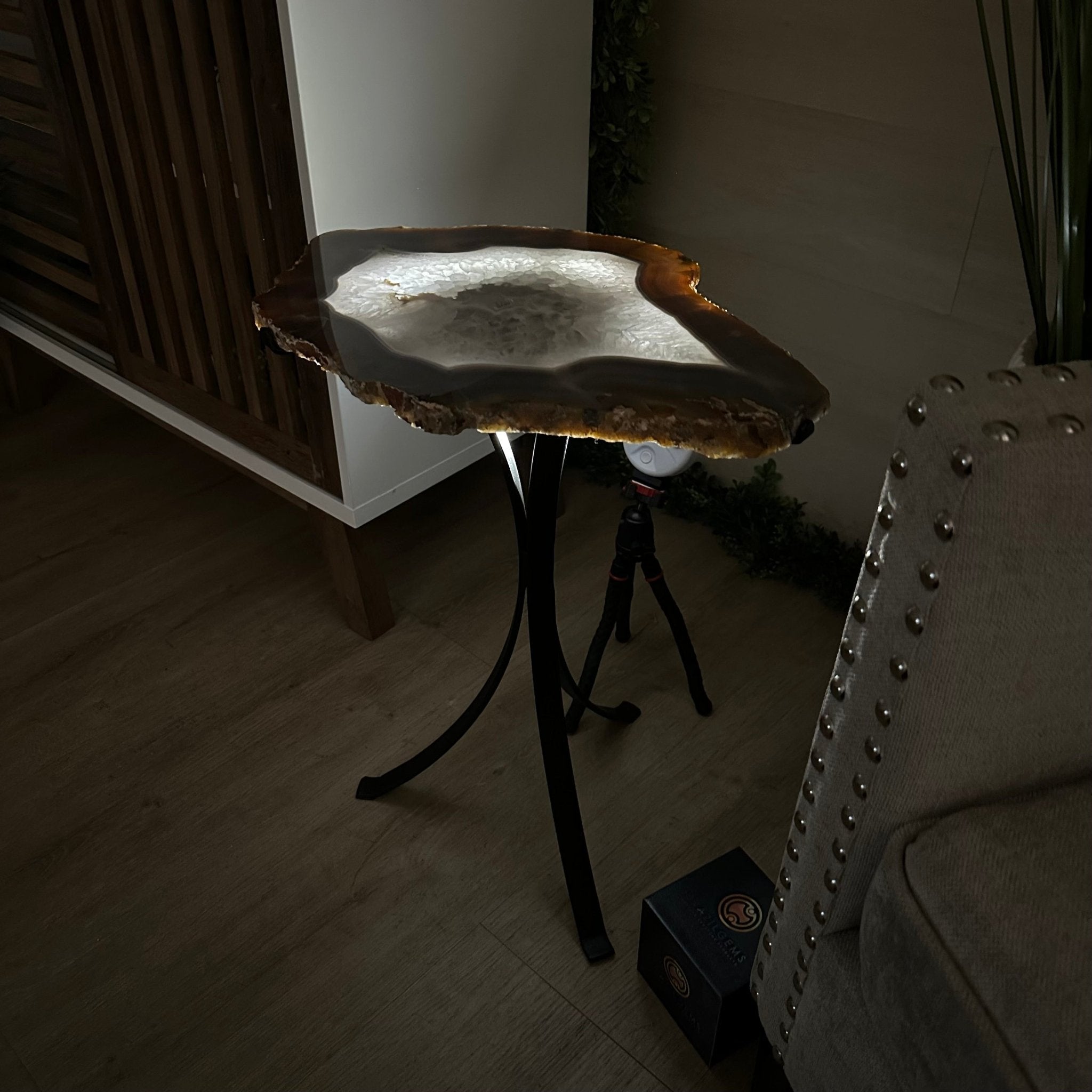 Natural Brazilian Agate Side Table on a black metal base, 21.3" Tall 1305 - 0176 - Brazil GemsBrazil GemsNatural Brazilian Agate Side Table on a black metal base, 21.3" Tall 1305 - 0176Tables: Side1305 - 0176