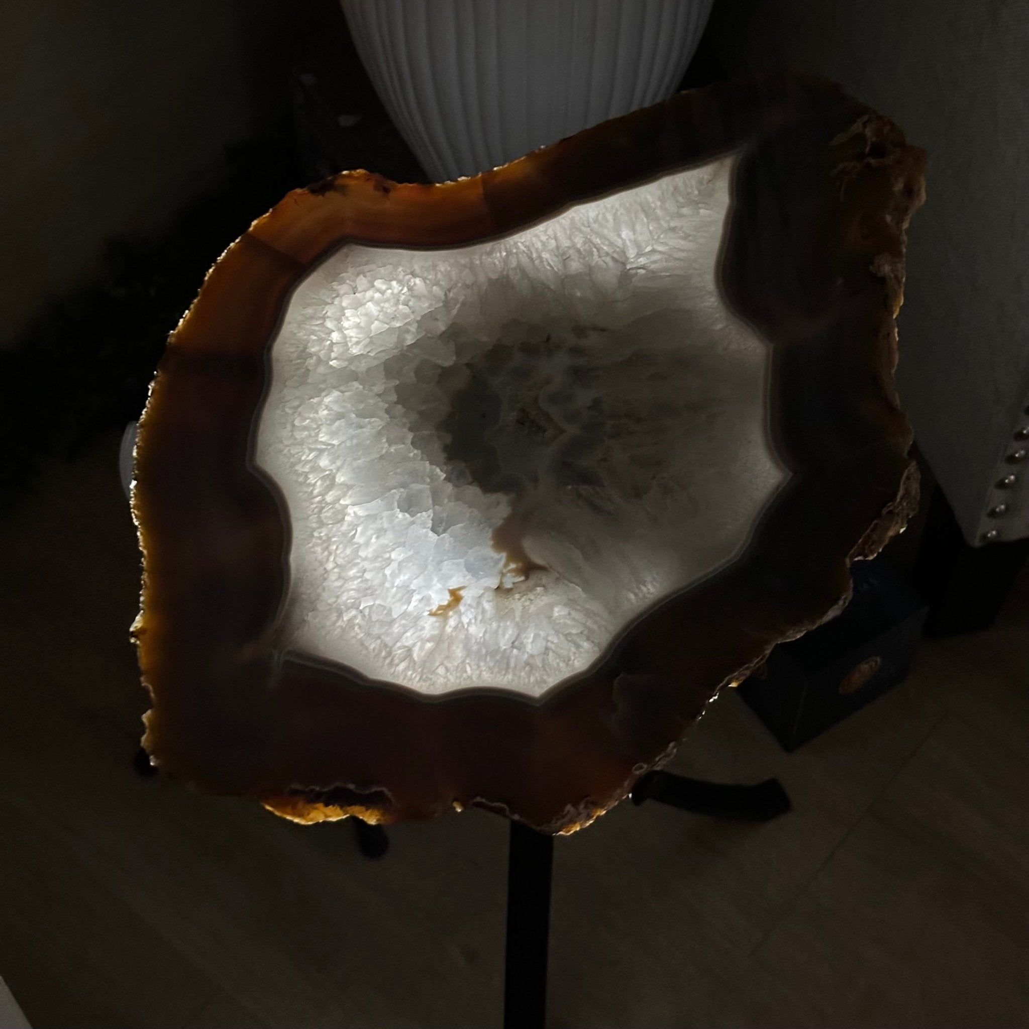 Natural Brazilian Agate Side Table on a black metal base, 21.3" Tall 1305 - 0176 - Brazil GemsBrazil GemsNatural Brazilian Agate Side Table on a black metal base, 21.3" Tall 1305 - 0176Tables: Side1305 - 0176