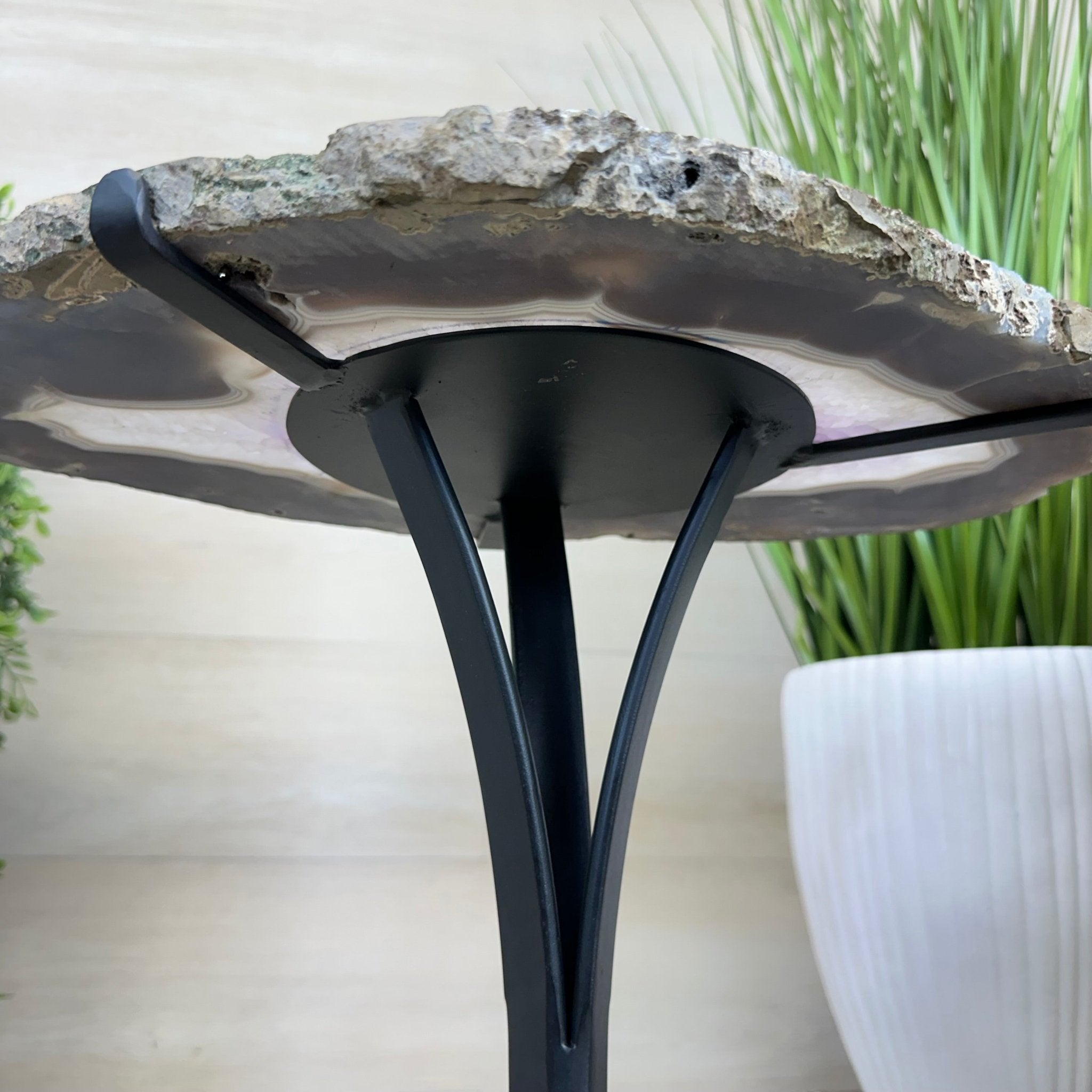 Natural Brazilian Agate Side Table on a black metal base, 21.4" Tall 1305 - 0179 - Brazil GemsBrazil GemsNatural Brazilian Agate Side Table on a black metal base, 21.4" Tall 1305 - 0179Tables: Side1305 - 0179