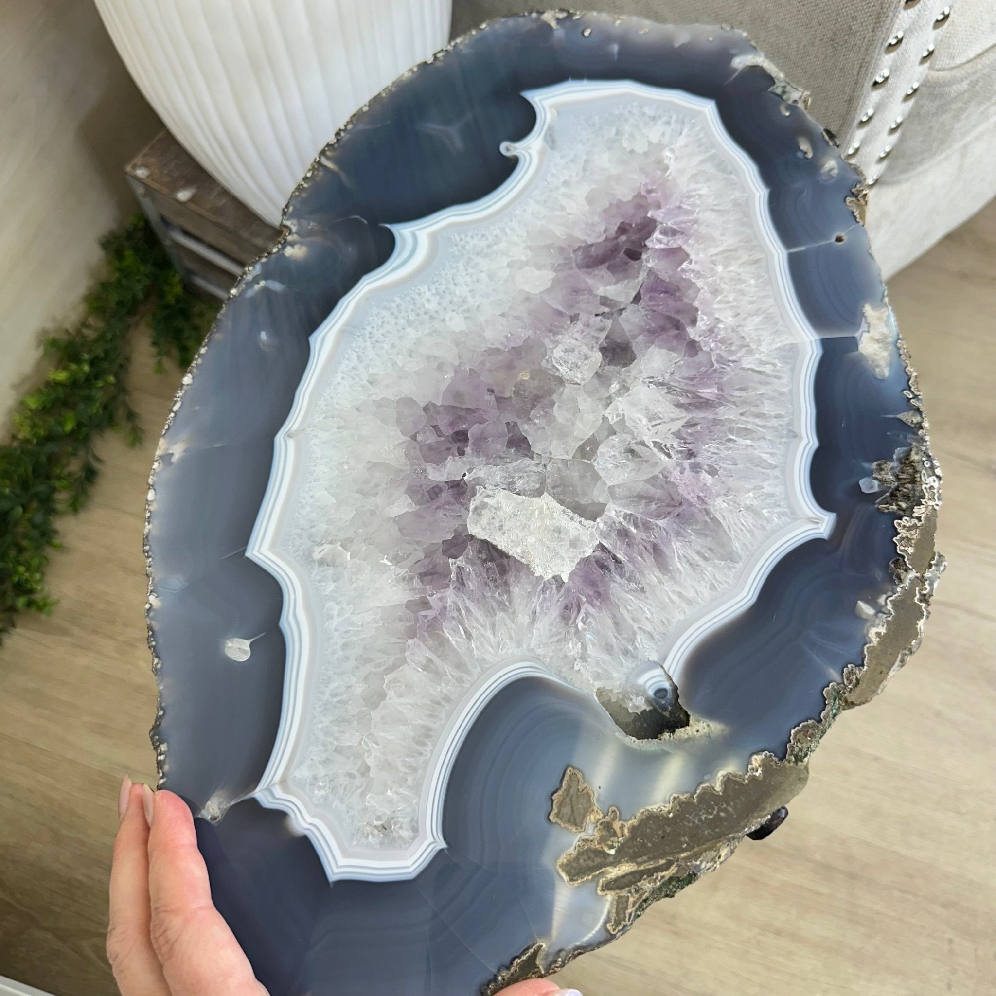 Natural Brazilian Agate Side Table on a black metal base, 21.4" Tall 1305 - 0179 - Brazil GemsBrazil GemsNatural Brazilian Agate Side Table on a black metal base, 21.4" Tall 1305 - 0179Tables: Side1305 - 0179