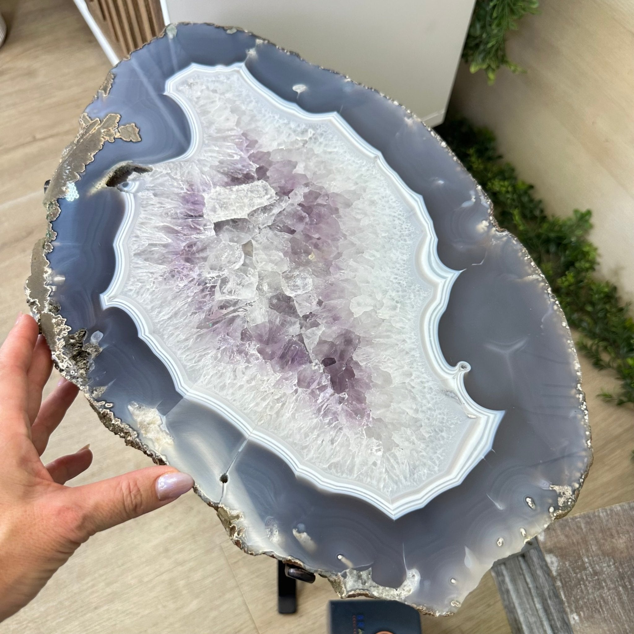 Natural Brazilian Agate Side Table on a black metal base, 21.4" Tall 1305 - 0179 - Brazil GemsBrazil GemsNatural Brazilian Agate Side Table on a black metal base, 21.4" Tall 1305 - 0179Tables: Side1305 - 0179