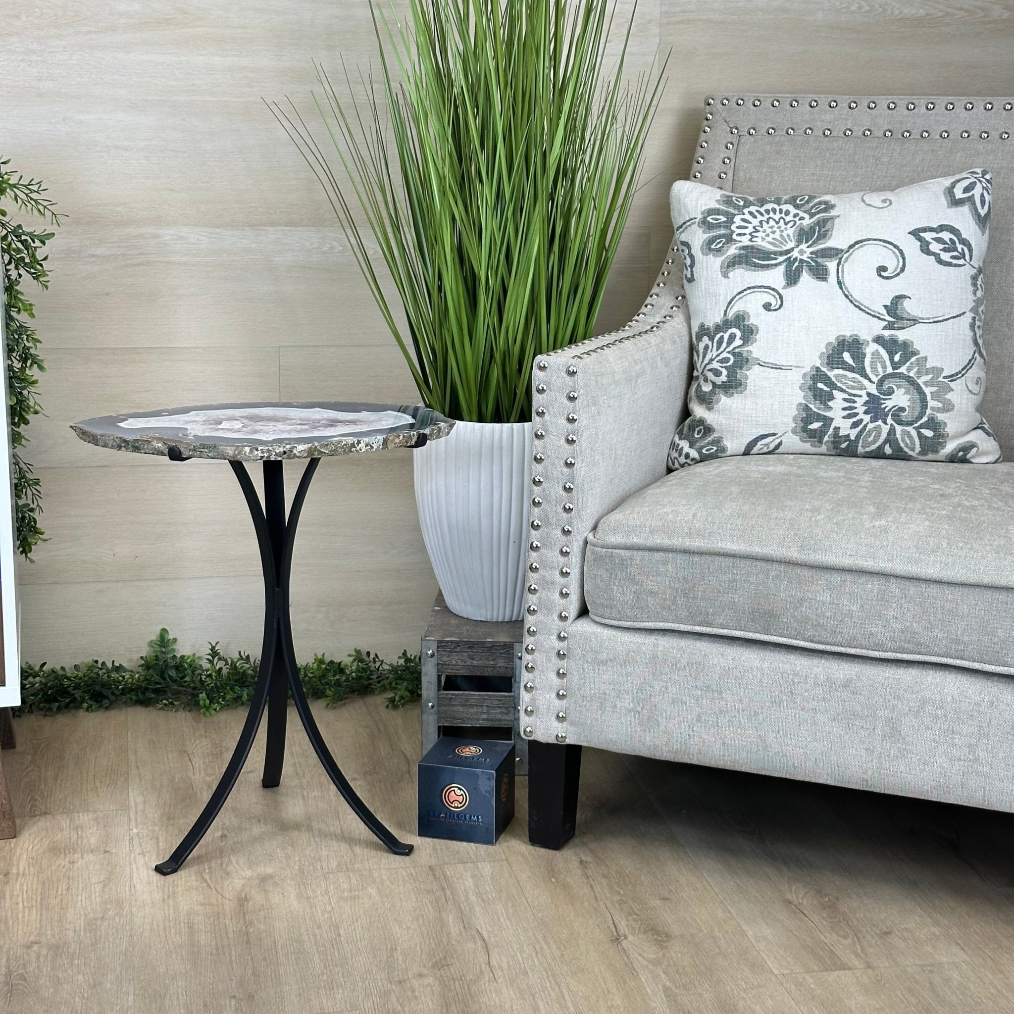 Natural Brazilian Agate Side Table on a black metal base, 21.4" Tall 1305 - 0179 - Brazil GemsBrazil GemsNatural Brazilian Agate Side Table on a black metal base, 21.4" Tall 1305 - 0179Tables: Side1305 - 0179