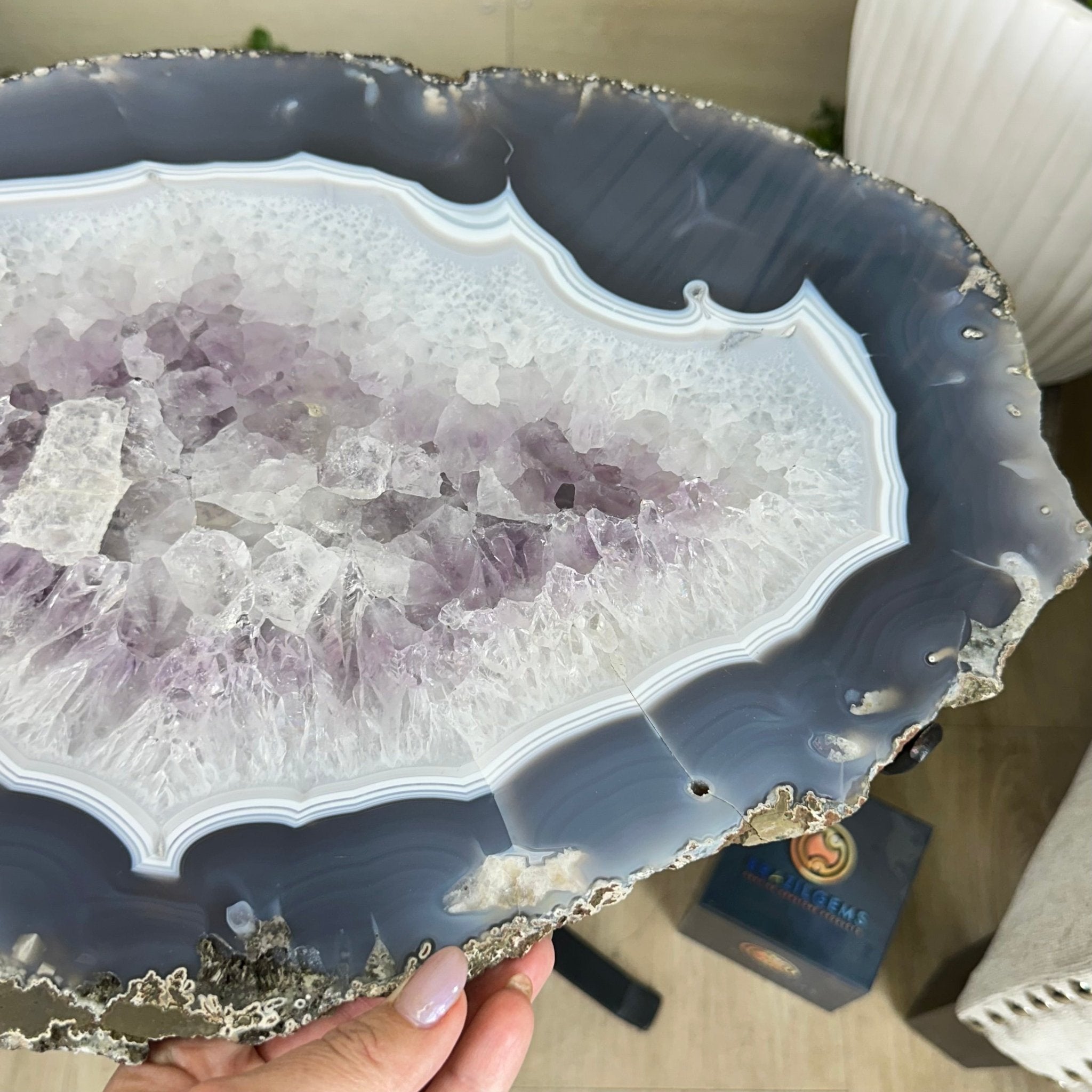 Natural Brazilian Agate Side Table on a black metal base, 21.4" Tall 1305 - 0179 - Brazil GemsBrazil GemsNatural Brazilian Agate Side Table on a black metal base, 21.4" Tall 1305 - 0179Tables: Side1305 - 0179