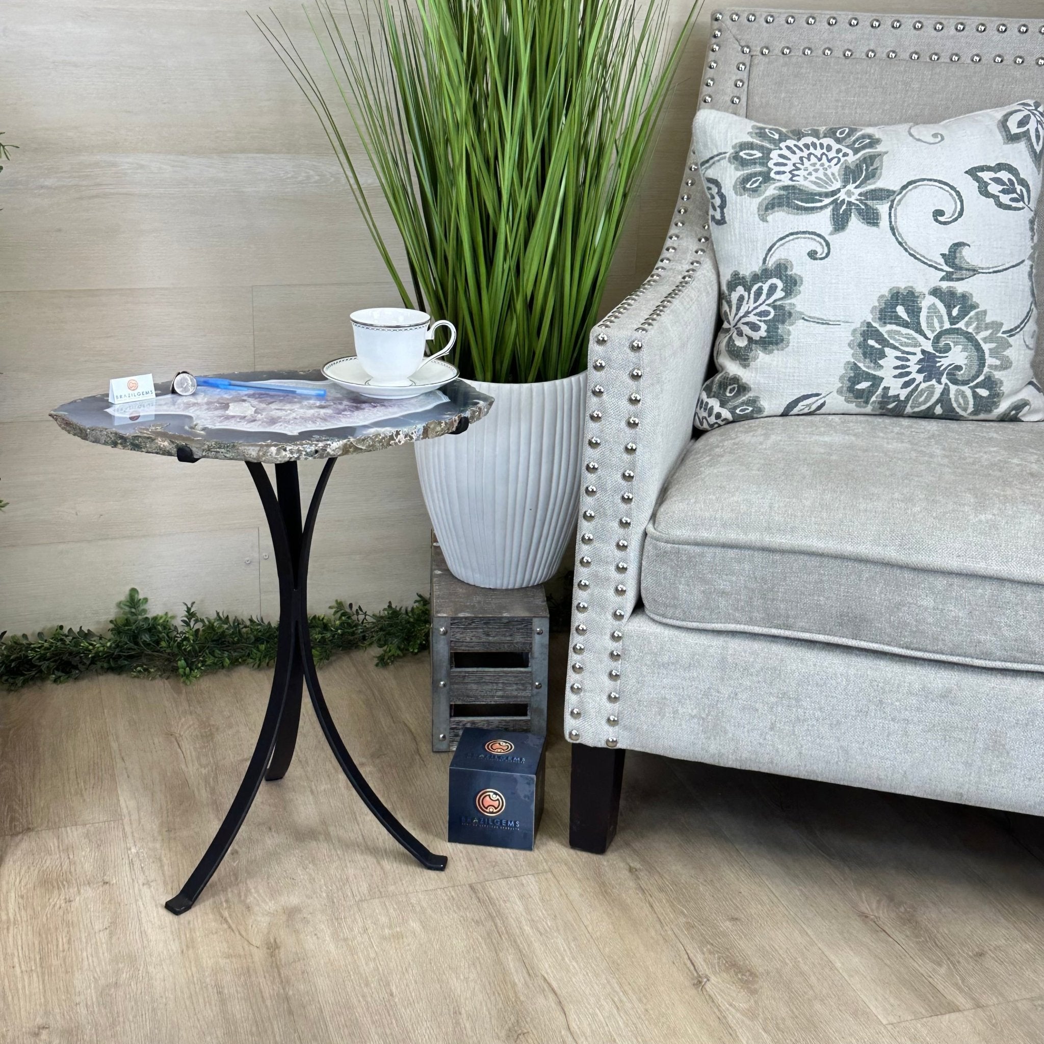 Natural Brazilian Agate Side Table on a black metal base, 21.4" Tall 1305 - 0179 - Brazil GemsBrazil GemsNatural Brazilian Agate Side Table on a black metal base, 21.4" Tall 1305 - 0179Tables: Side1305 - 0179