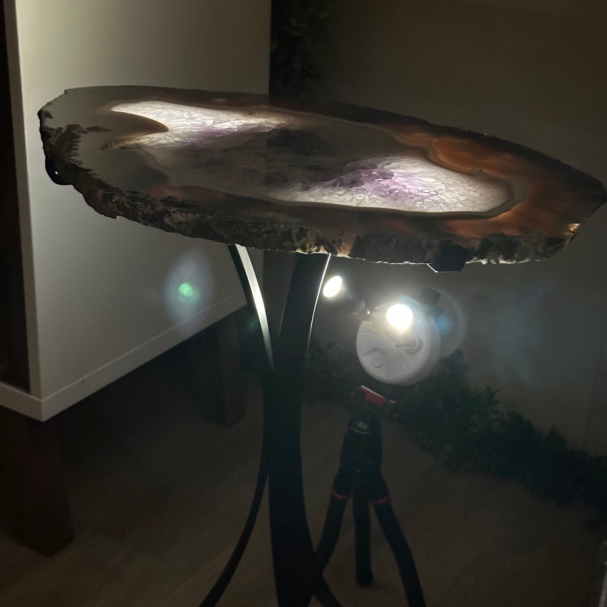Natural Brazilian Agate Side Table on a black metal base, 21.4" Tall 1305 - 0179 - Brazil GemsBrazil GemsNatural Brazilian Agate Side Table on a black metal base, 21.4" Tall 1305 - 0179Tables: Side1305 - 0179