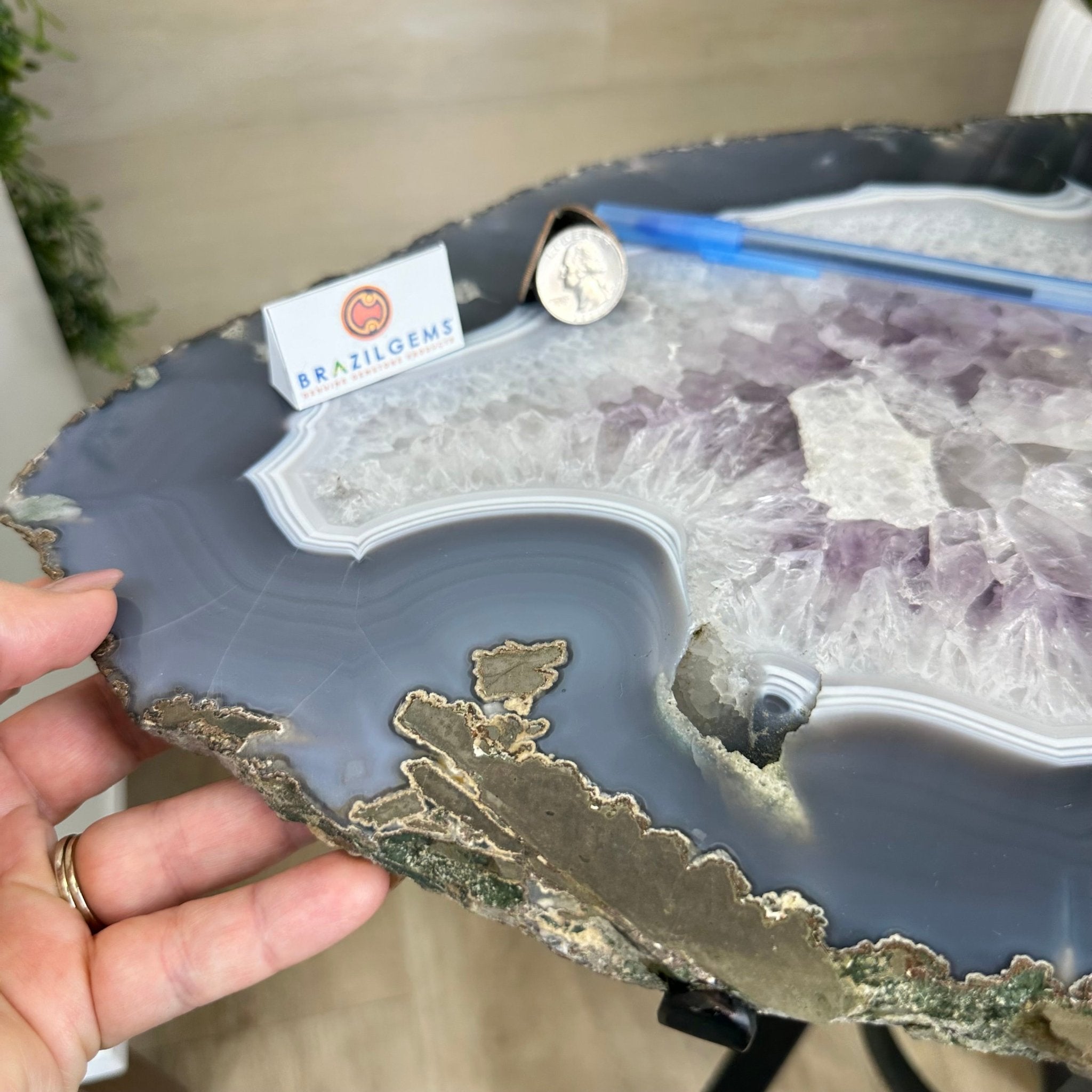 Natural Brazilian Agate Side Table on a black metal base, 21.4" Tall 1305 - 0179 - Brazil GemsBrazil GemsNatural Brazilian Agate Side Table on a black metal base, 21.4" Tall 1305 - 0179Tables: Side1305 - 0179