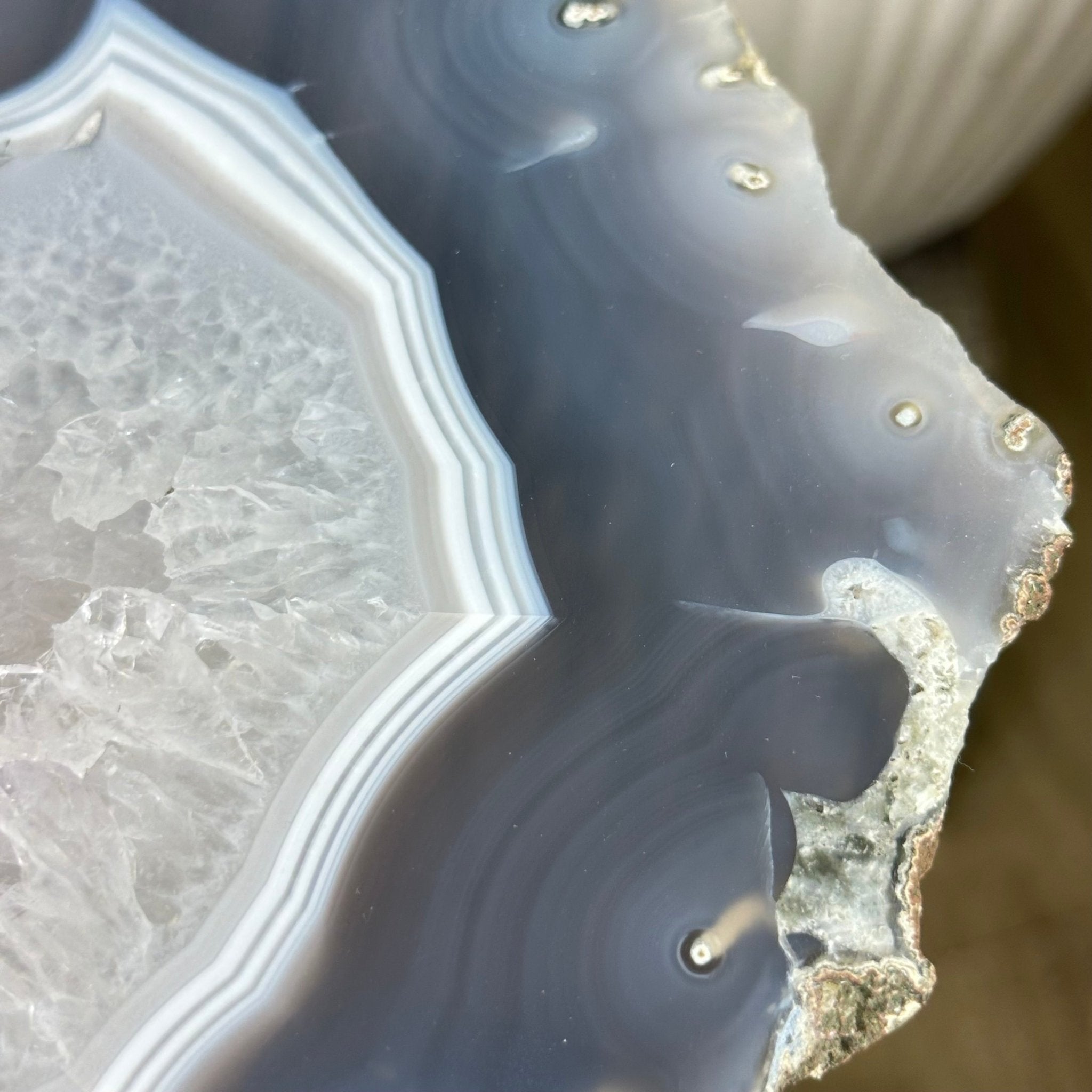 Natural Brazilian Agate Side Table on a black metal base, 21.4" Tall 1305 - 0179 - Brazil GemsBrazil GemsNatural Brazilian Agate Side Table on a black metal base, 21.4" Tall 1305 - 0179Tables: Side1305 - 0179