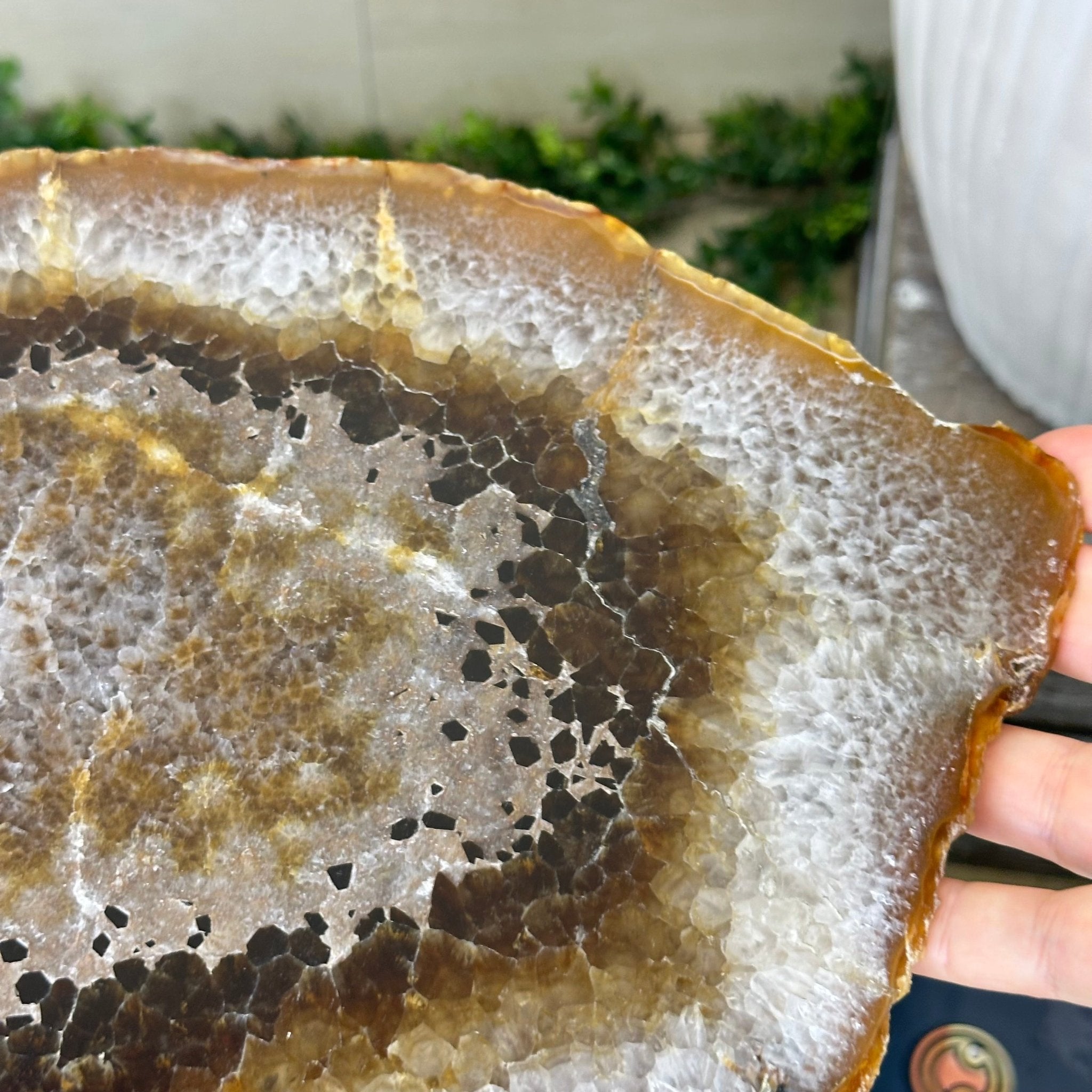 Natural Brazilian Agate Side Table on a black metal base, 21.5" Tall 1305 - 0173 - Brazil GemsBrazil GemsNatural Brazilian Agate Side Table on a black metal base, 21.5" Tall 1305 - 0173Tables: Side1305 - 0173