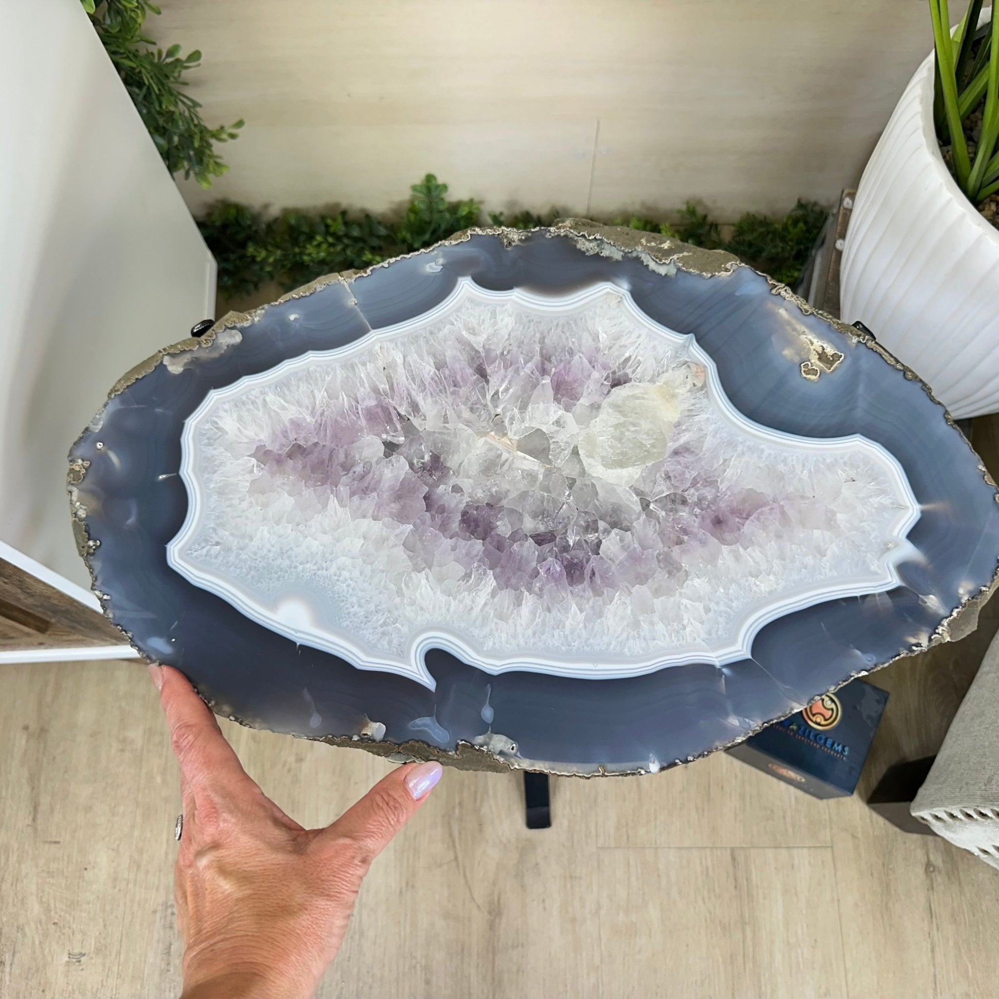 Natural Brazilian Agate Side Table on a black metal base, 21.5" Tall 1305 - 0182 - Brazil GemsBrazil GemsNatural Brazilian Agate Side Table on a black metal base, 21.5" Tall 1305 - 0182Tables: Side1305 - 0182
