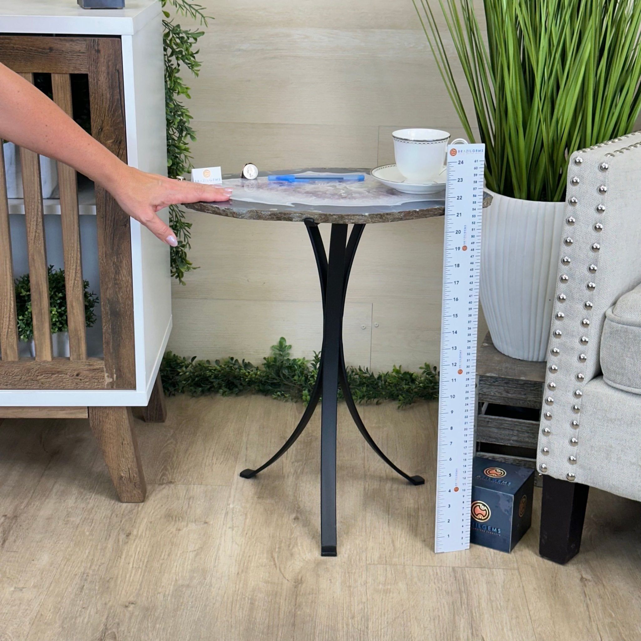 Natural Brazilian Agate Side Table on a black metal base, 21.5" Tall 1305 - 0182 - Brazil GemsBrazil GemsNatural Brazilian Agate Side Table on a black metal base, 21.5" Tall 1305 - 0182Tables: Side1305 - 0182