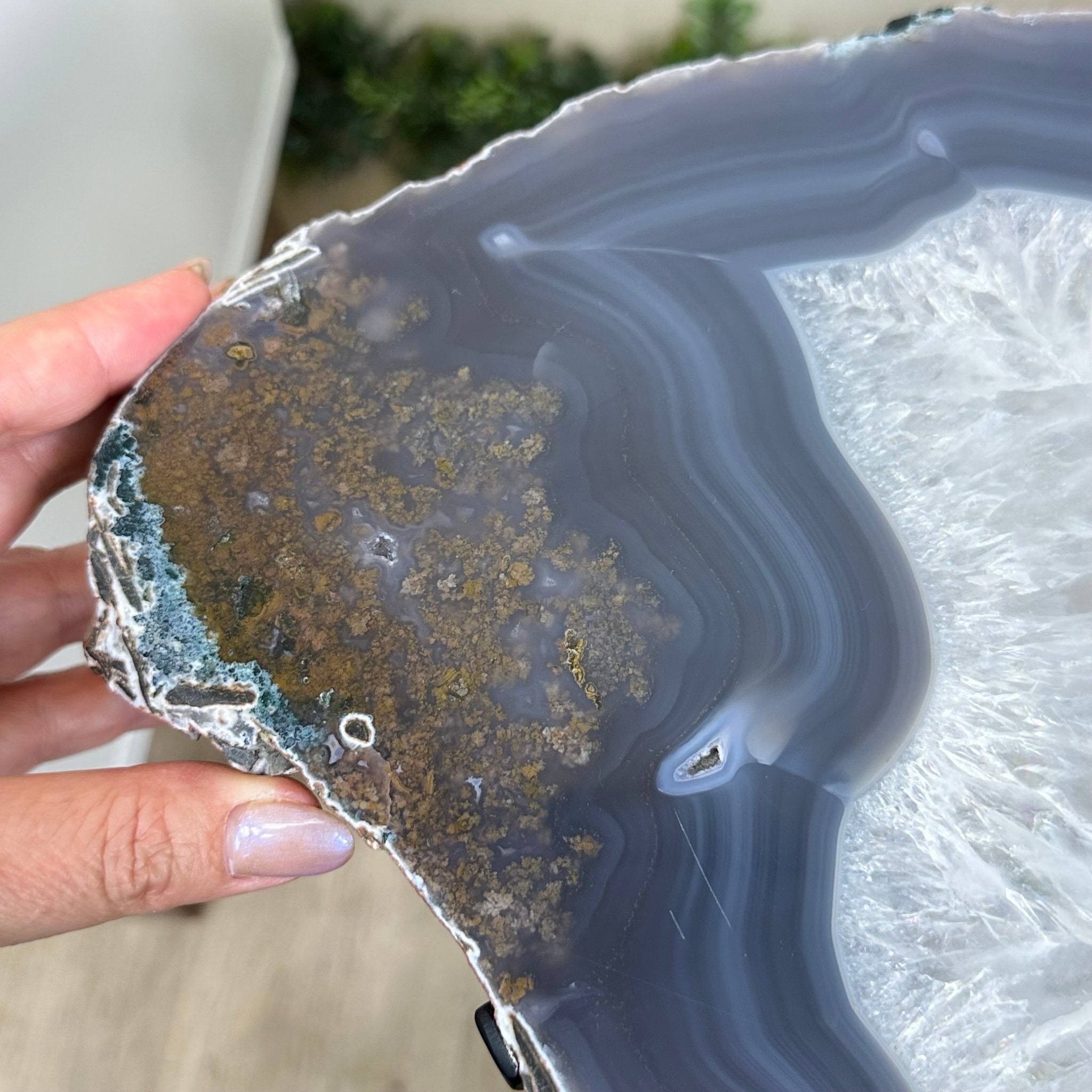 Natural Brazilian Agate Side Table on a black metal base, 21.7" Tall 1305 - 0178 - Brazil GemsBrazil GemsNatural Brazilian Agate Side Table on a black metal base, 21.7" Tall 1305 - 0178Tables: Side1305 - 0178