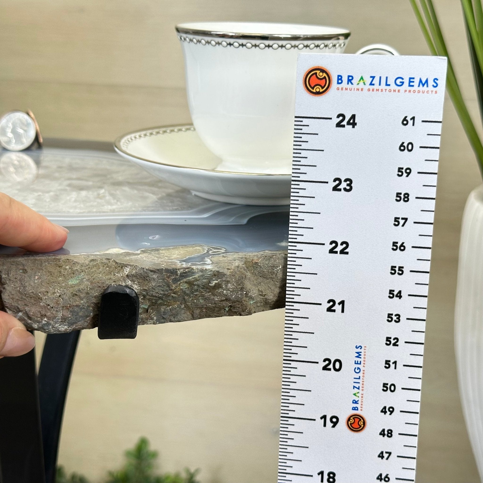 Natural Brazilian Agate Side Table on a black metal base, 21.7" Tall 1305 - 0185 - Brazil GemsBrazil GemsNatural Brazilian Agate Side Table on a black metal base, 21.7" Tall 1305 - 0185Tables: Side1305 - 0185