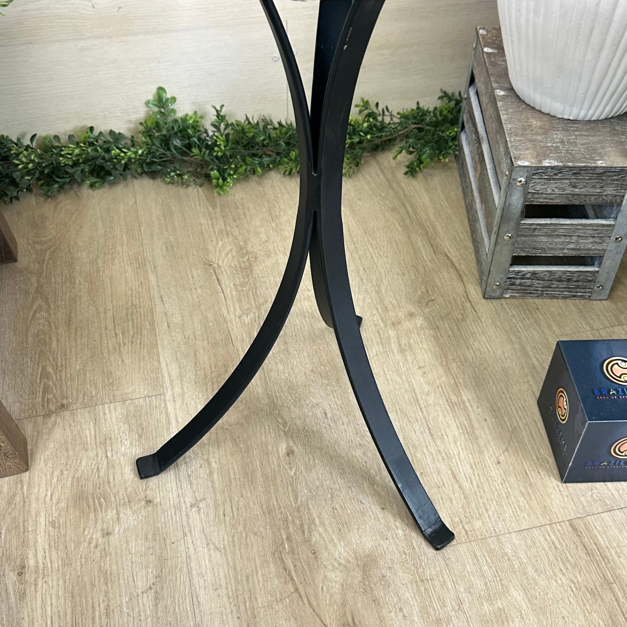 Natural Brazilian Agate Side Table on a black metal base, 21.7" Tall 1305 - 0185 - Brazil GemsBrazil GemsNatural Brazilian Agate Side Table on a black metal base, 21.7" Tall 1305 - 0185Tables: Side1305 - 0185