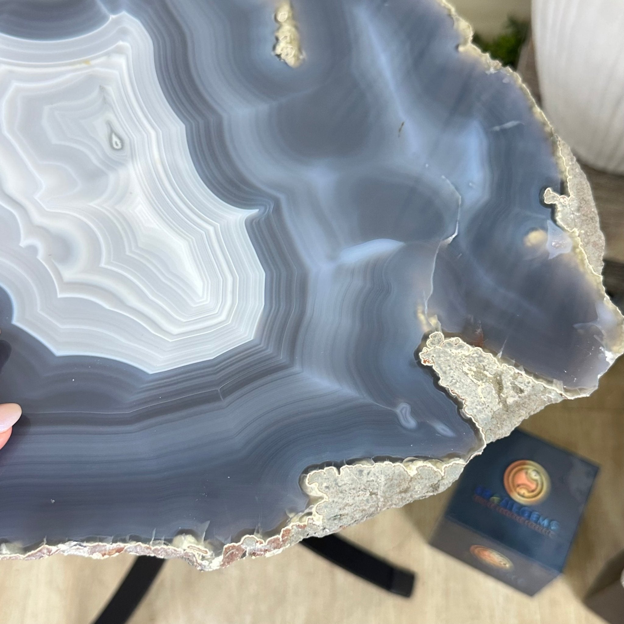 Natural Brazilian Agate Side Table on a black metal base, 21.9" Tall 1305 - 0184 - Brazil GemsBrazil GemsNatural Brazilian Agate Side Table on a black metal base, 21.9" Tall 1305 - 0184Tables: Side1305 - 0184