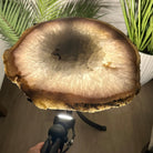 Natural Brazilian Agate Side Table on a black metal base, 22" tall #1305-0161 by Brazil Gems - Brazil GemsBrazil GemsNatural Brazilian Agate Side Table on a black metal base, 22" tall #1305-0161 by Brazil GemsTables: Side1305-0161