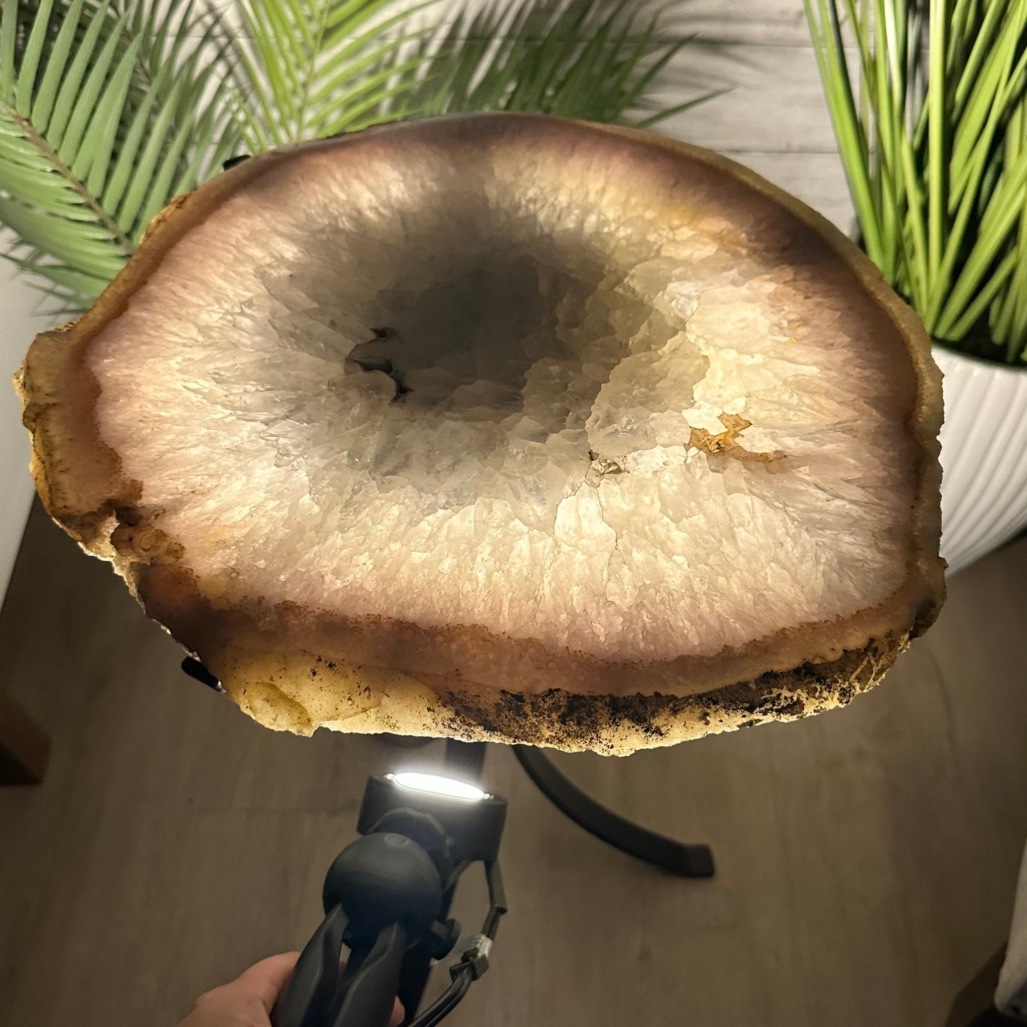 Natural Brazilian Agate Side Table on a black metal base, 22" tall #1305-0161 by Brazil Gems - Brazil GemsBrazil GemsNatural Brazilian Agate Side Table on a black metal base, 22" tall #1305-0161 by Brazil GemsTables: Side1305-0161