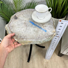 Natural Brazilian Agate Side Table on a black metal base, 22" tall #1305-0161 by Brazil Gems - Brazil GemsBrazil GemsNatural Brazilian Agate Side Table on a black metal base, 22" tall #1305-0161 by Brazil GemsTables: Side1305-0161