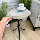 Natural Brazilian Agate Side Table on a black metal base, 22" tall #1305-0161 by Brazil Gems - Brazil GemsBrazil GemsNatural Brazilian Agate Side Table on a black metal base, 22" tall #1305-0161 by Brazil GemsTables: Side1305-0161