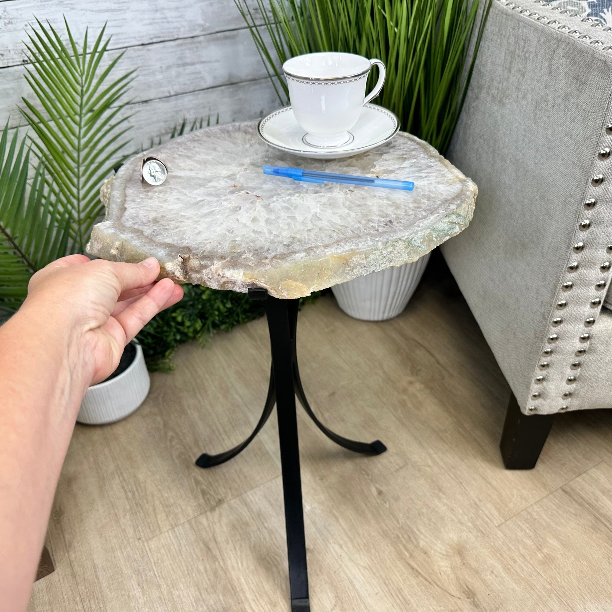 Natural Brazilian Agate Side Table on a black metal base, 22" tall #1305-0161 by Brazil Gems - Brazil GemsBrazil GemsNatural Brazilian Agate Side Table on a black metal base, 22" tall #1305-0161 by Brazil GemsTables: Side1305-0161