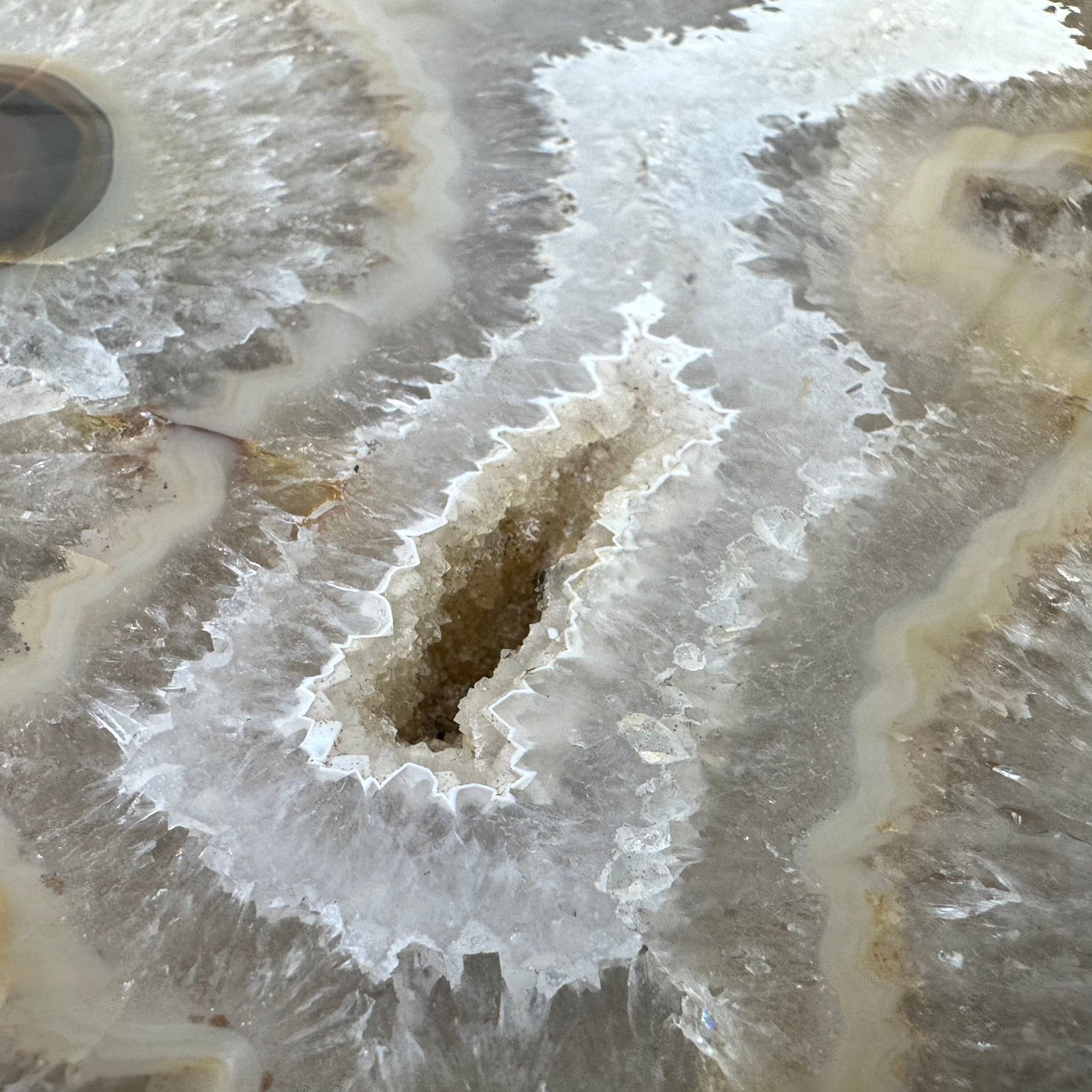 Natural Brazilian Agate Side Table on a black metal base, 22" tall #1305-0162 by Brazil Gems - Brazil GemsBrazil GemsNatural Brazilian Agate Side Table on a black metal base, 22" tall #1305-0162 by Brazil GemsTables: Side1305-0162