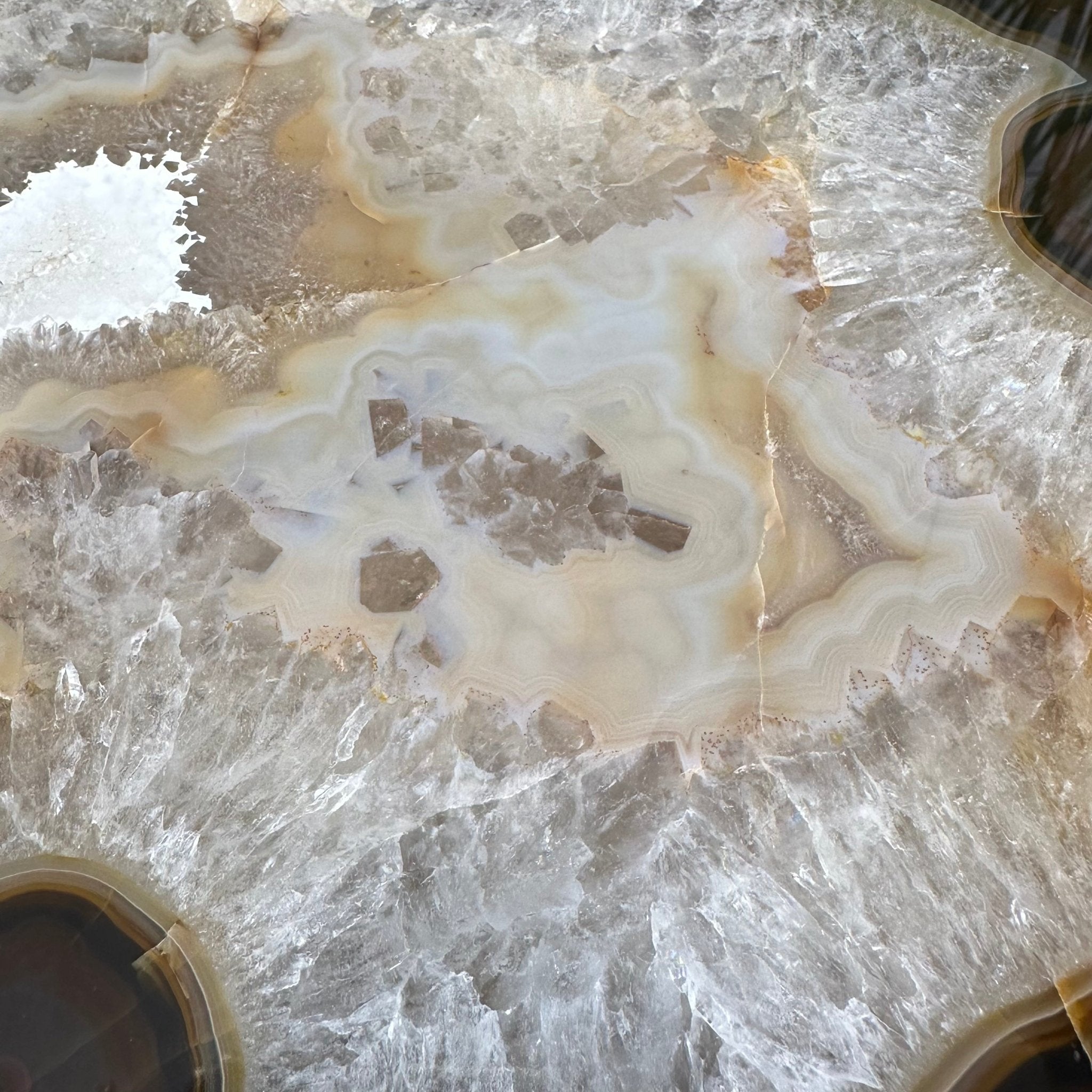 Natural Brazilian Agate Side Table on a black metal base, 22" tall #1305-0162 by Brazil Gems - Brazil GemsBrazil GemsNatural Brazilian Agate Side Table on a black metal base, 22" tall #1305-0162 by Brazil GemsTables: Side1305-0162