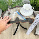 Natural Brazilian Agate Side Table on a black metal base, 22" tall #1305-0162 by Brazil Gems - Brazil GemsBrazil GemsNatural Brazilian Agate Side Table on a black metal base, 22" tall #1305-0162 by Brazil GemsTables: Side1305-0162